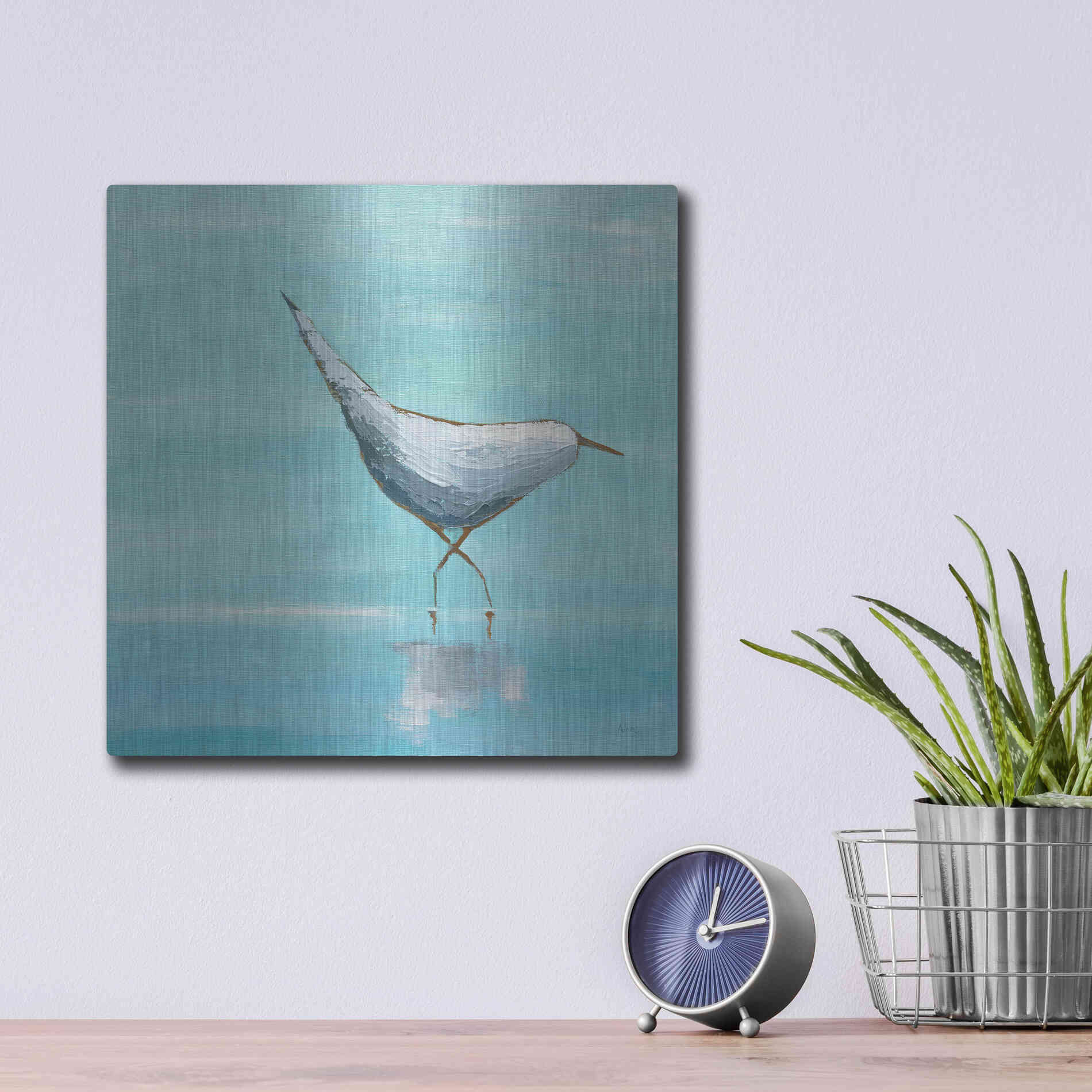 Luxe Metal Art 'Egret I' by Phyllis Adams, Metal Wall Art,12x12