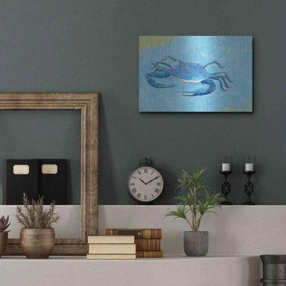 Luxe Metal Art 'Blue Crab V' by Phyllis Adams, Metal Wall Art,16x12