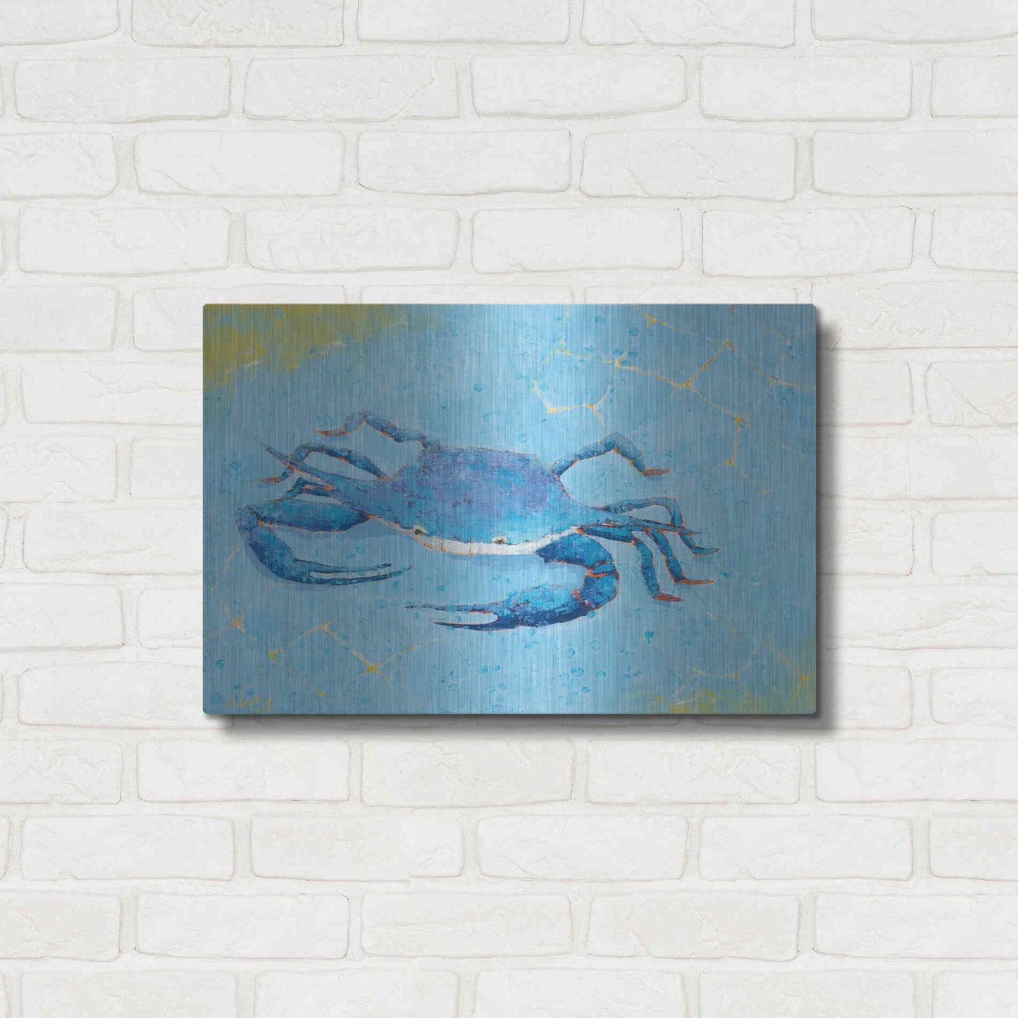 Luxe Metal Art 'Blue Crab V' by Phyllis Adams, Metal Wall Art,24x16