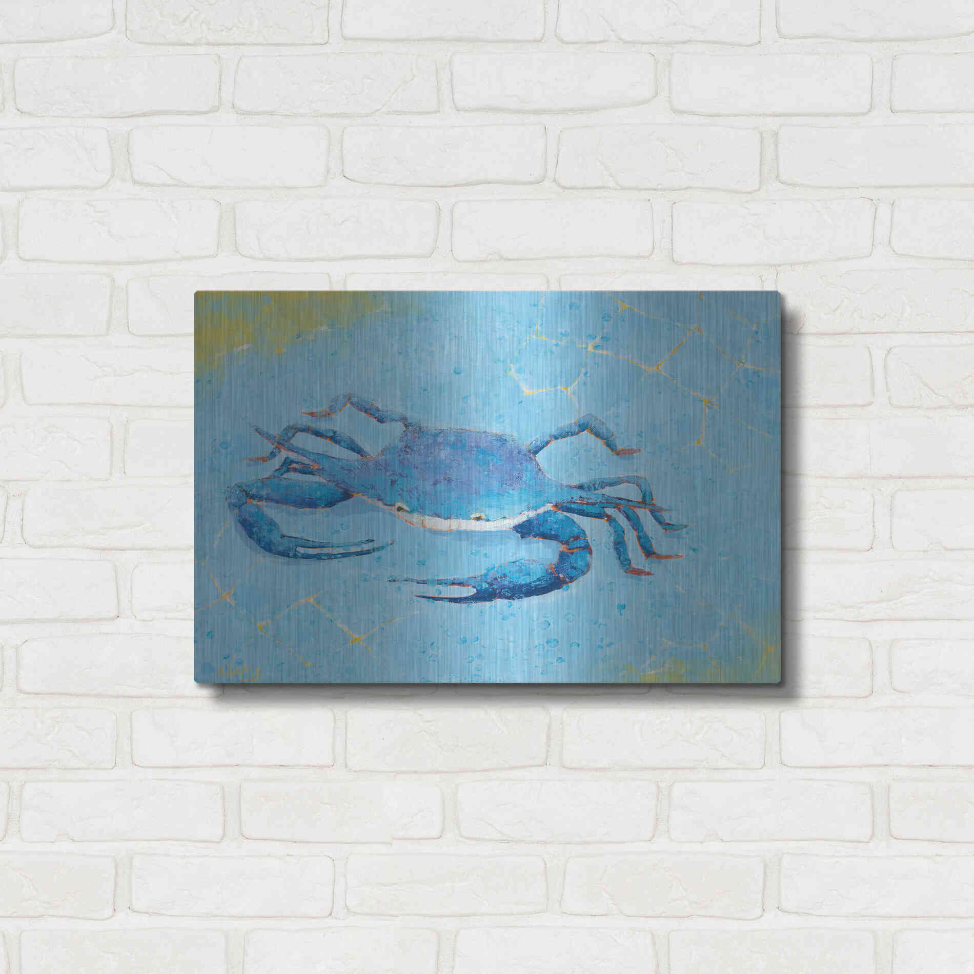 Luxe Metal Art 'Blue Crab V' by Phyllis Adams, Metal Wall Art,24x16