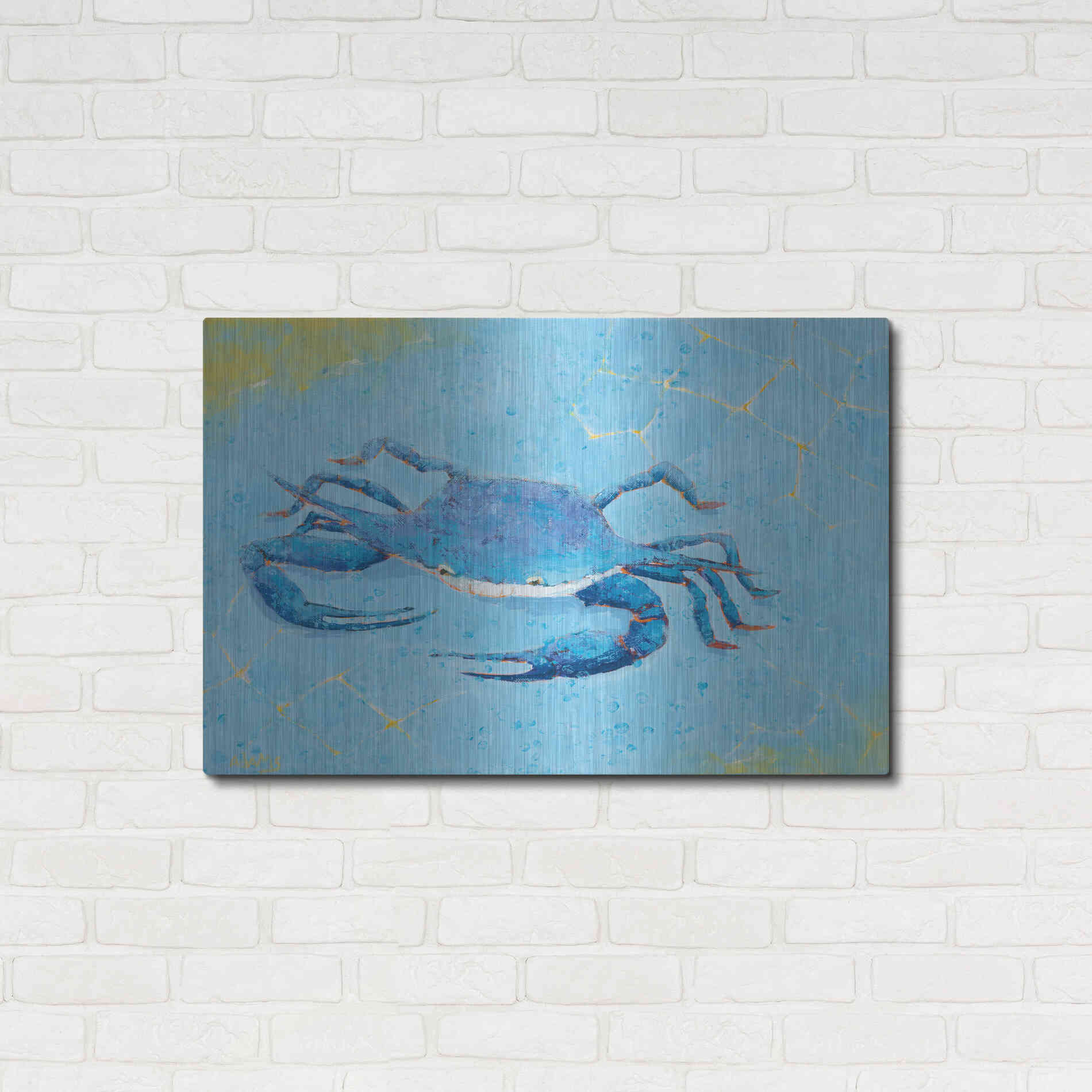 Luxe Metal Art 'Blue Crab V' by Phyllis Adams, Metal Wall Art,36x24