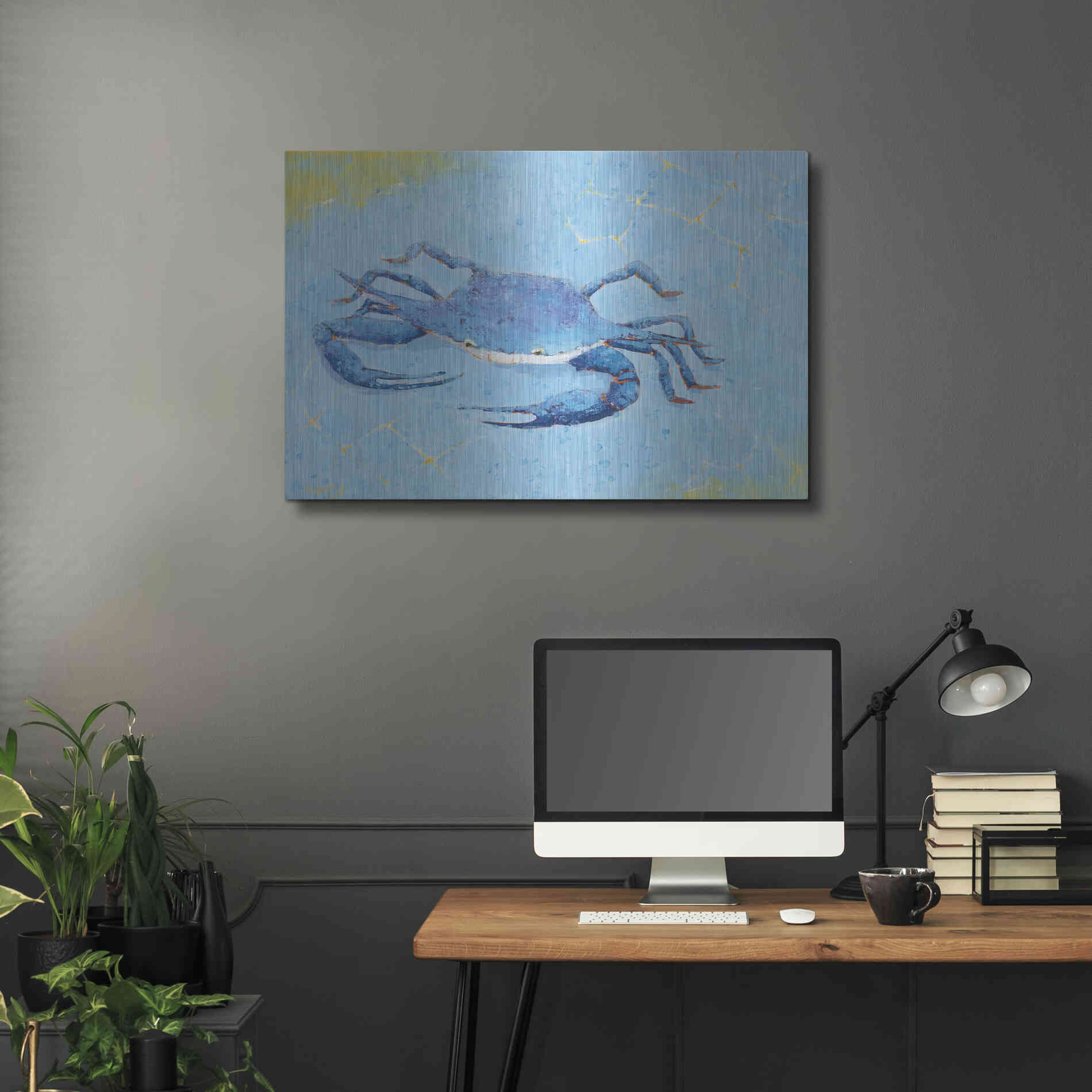 Luxe Metal Art 'Blue Crab V' by Phyllis Adams, Metal Wall Art,36x24