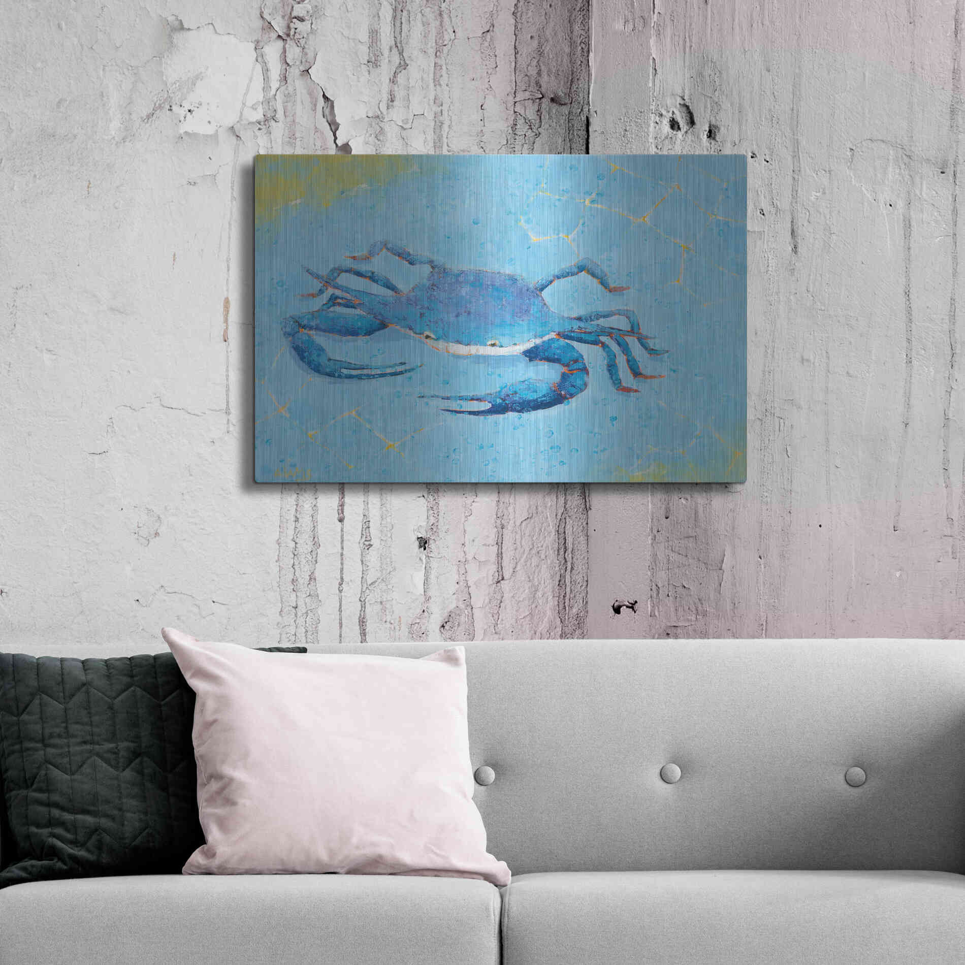 Luxe Metal Art 'Blue Crab V' by Phyllis Adams, Metal Wall Art,36x24