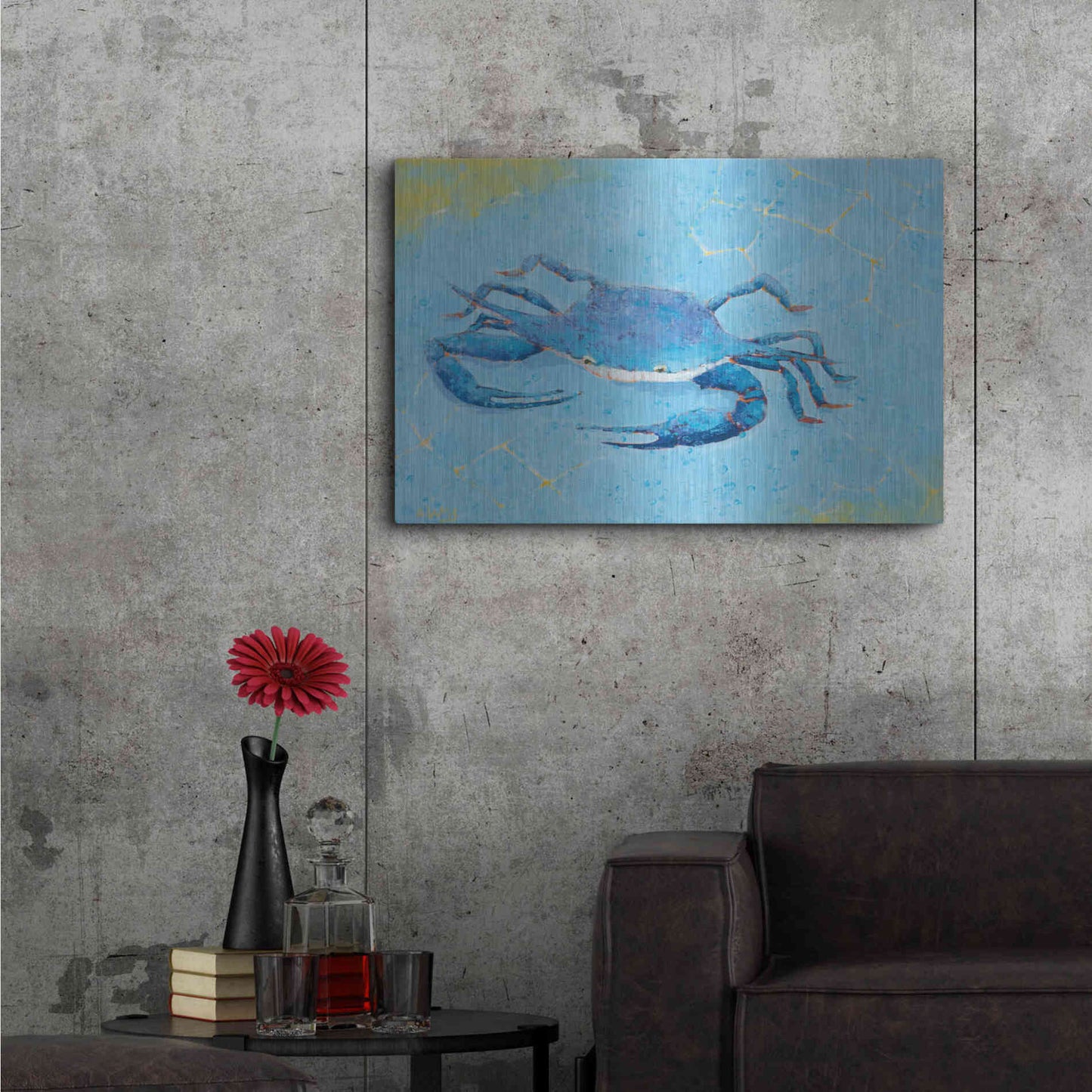 Luxe Metal Art 'Blue Crab V' by Phyllis Adams, Metal Wall Art,36x24