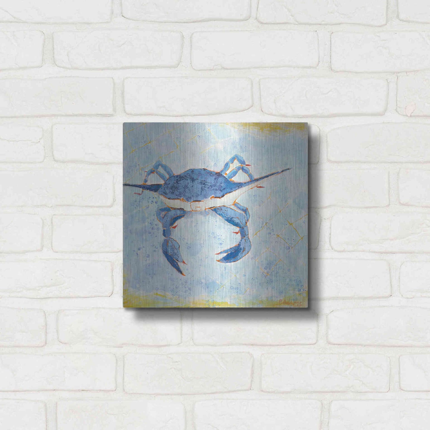 Luxe Metal Art 'Blue Crab VI' by Phyllis Adams, Metal Wall Art,12x12