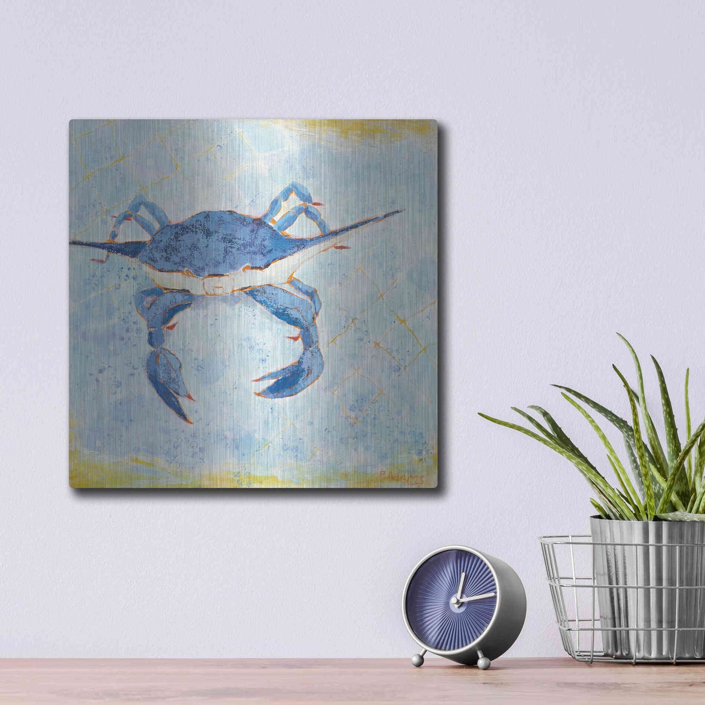 Luxe Metal Art 'Blue Crab VI' by Phyllis Adams, Metal Wall Art,12x12