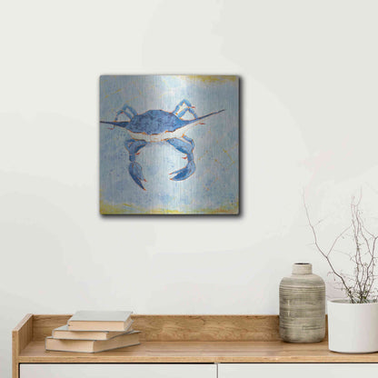 Luxe Metal Art 'Blue Crab VI' by Phyllis Adams, Metal Wall Art,12x12