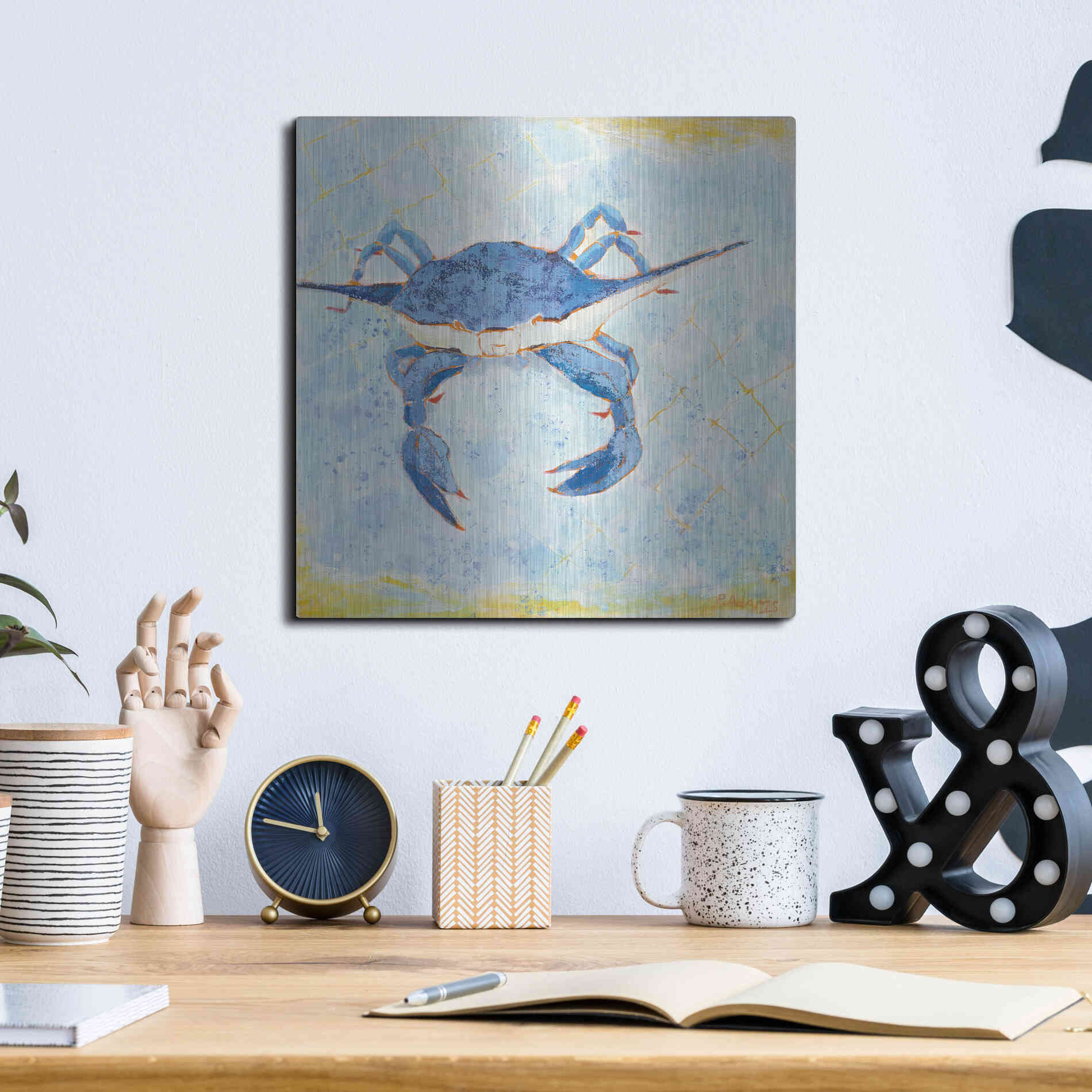 Luxe Metal Art 'Blue Crab VI' by Phyllis Adams, Metal Wall Art,12x12
