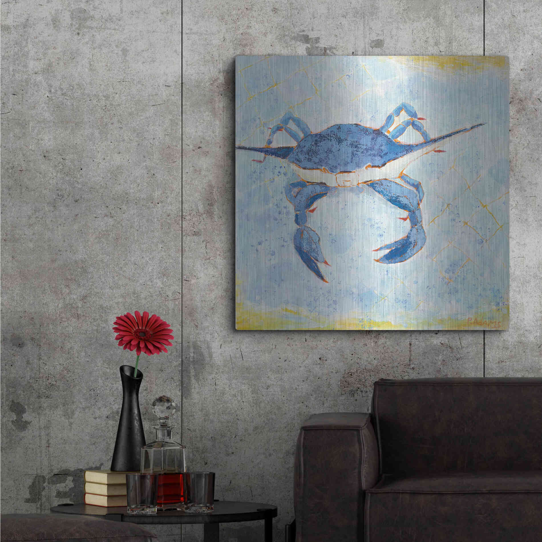 Luxe Metal Art 'Blue Crab VI' by Phyllis Adams, Metal Wall Art,36x36