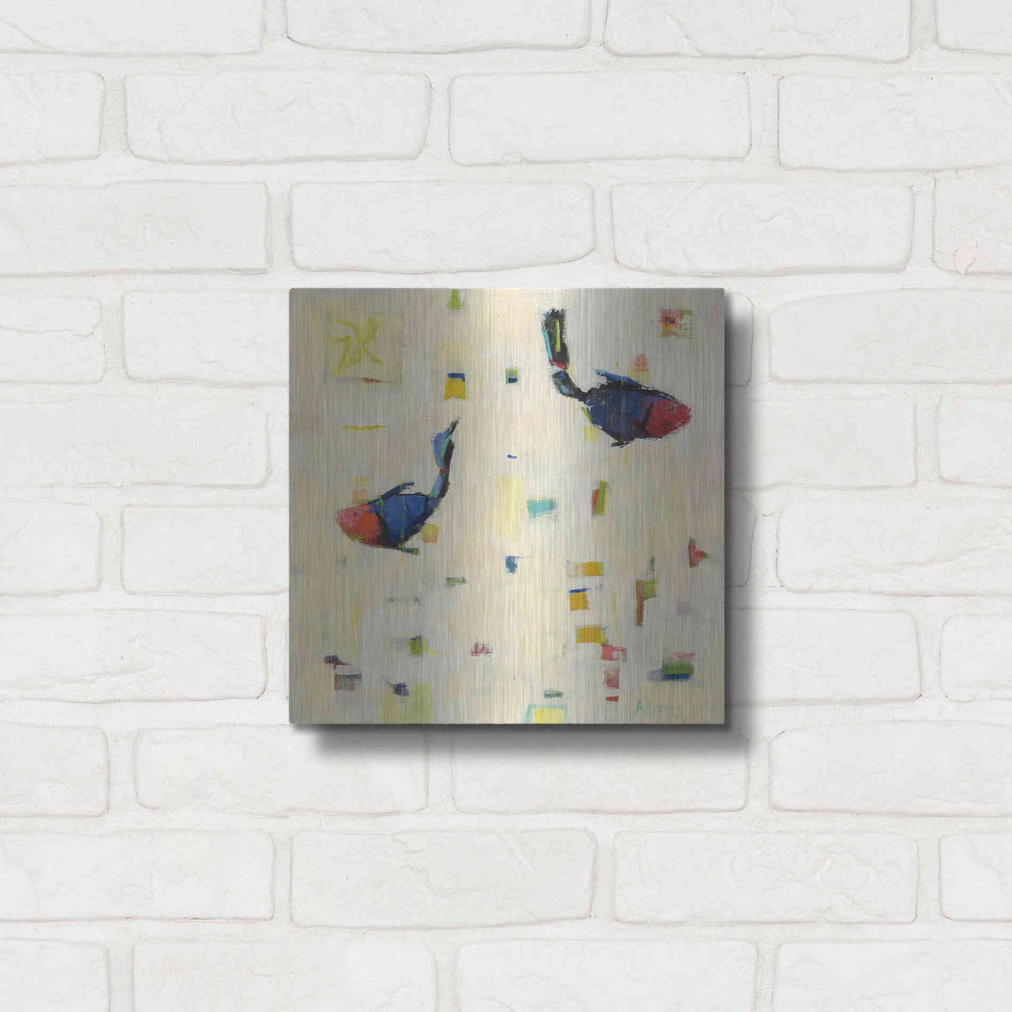 Luxe Metal Art 'One Fish Two Fish' by Phyllis Adams, Metal Wall Art,12x12