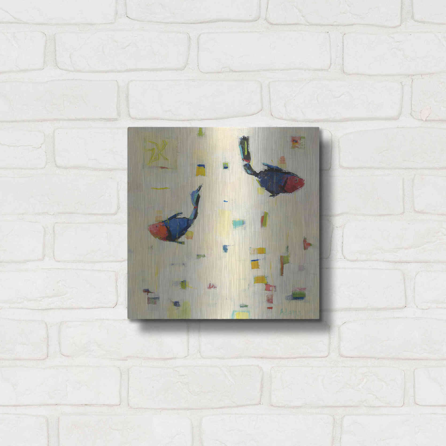 Luxe Metal Art 'One Fish Two Fish' by Phyllis Adams, Metal Wall Art,12x12
