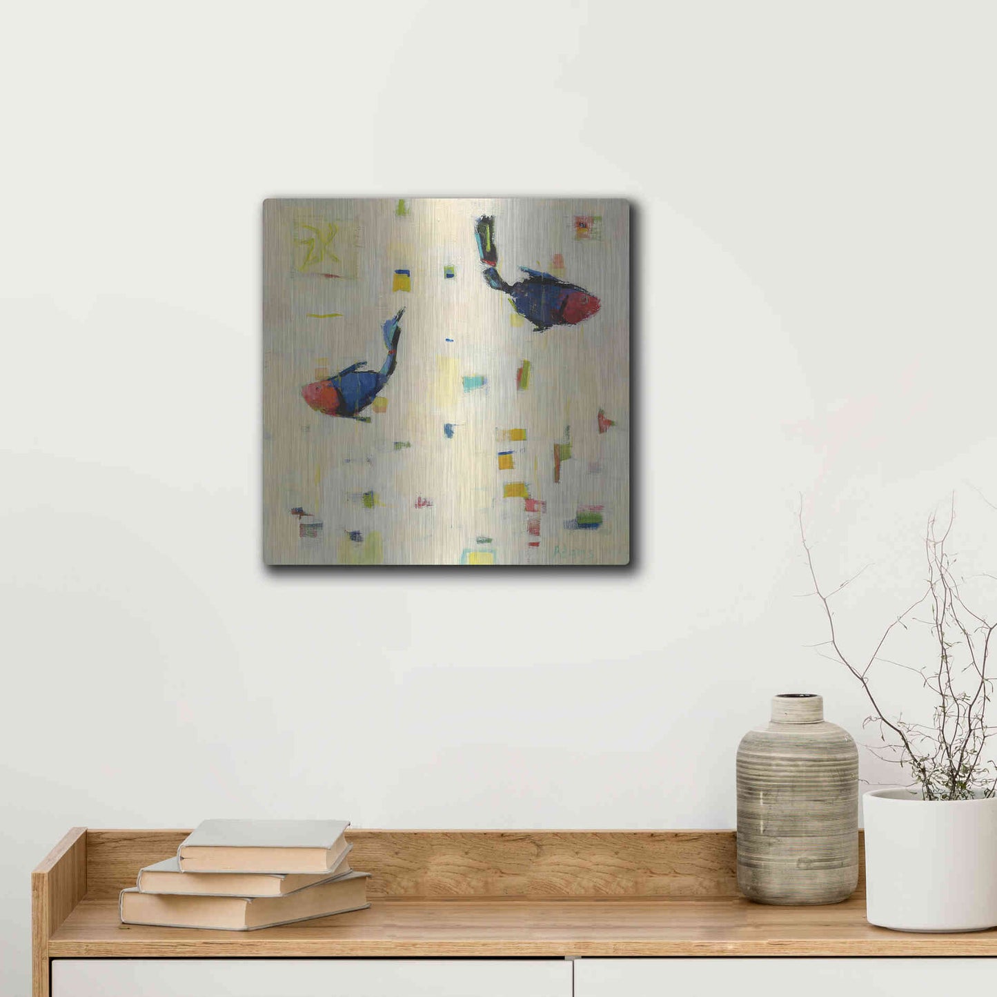 Luxe Metal Art 'One Fish Two Fish' by Phyllis Adams, Metal Wall Art,12x12