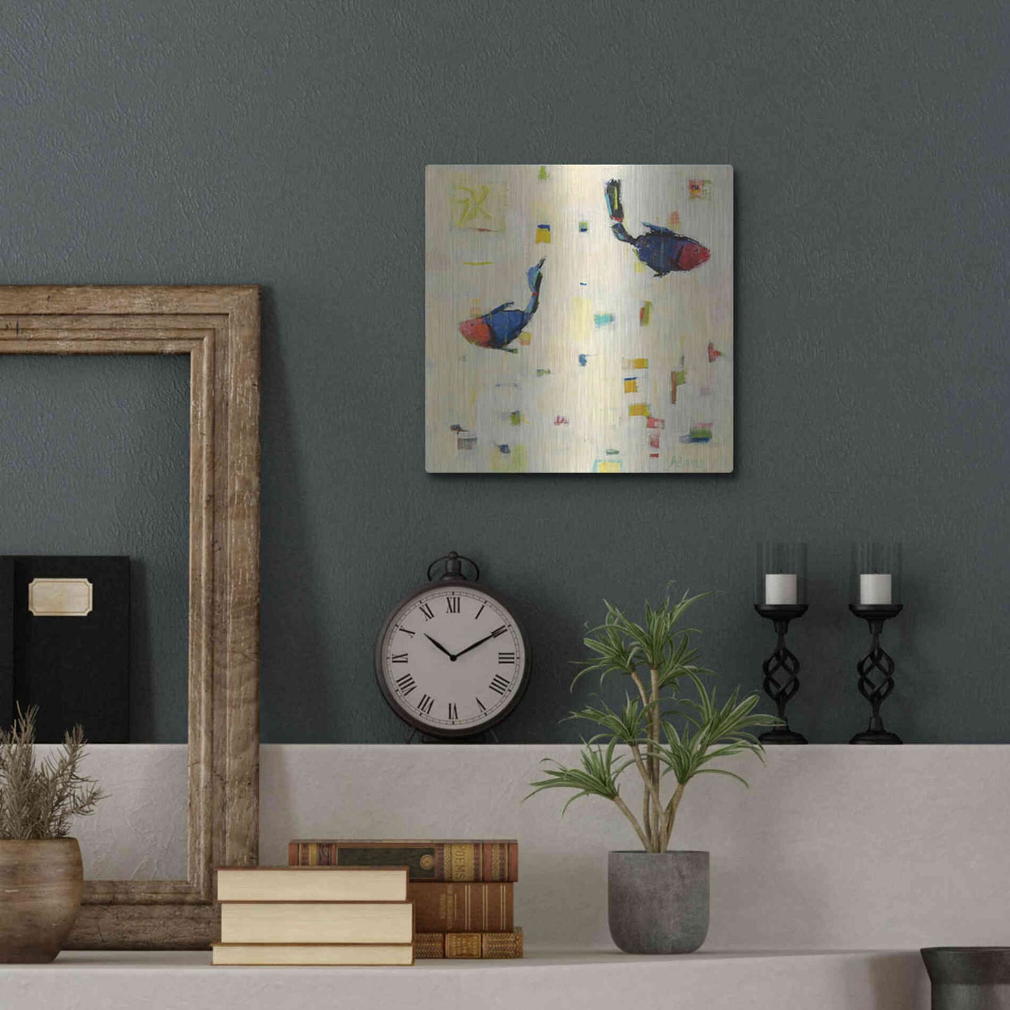 Luxe Metal Art 'One Fish Two Fish' by Phyllis Adams, Metal Wall Art,12x12