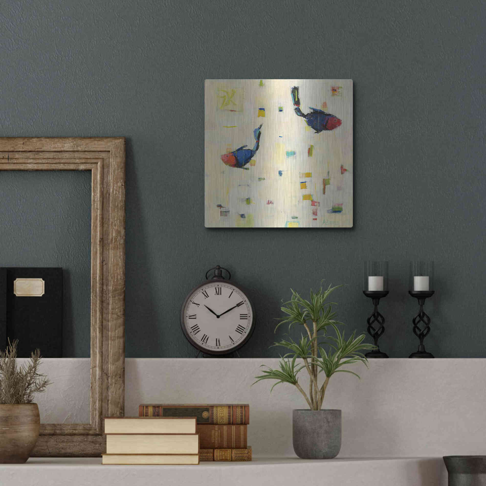 Luxe Metal Art 'One Fish Two Fish' by Phyllis Adams, Metal Wall Art,12x12