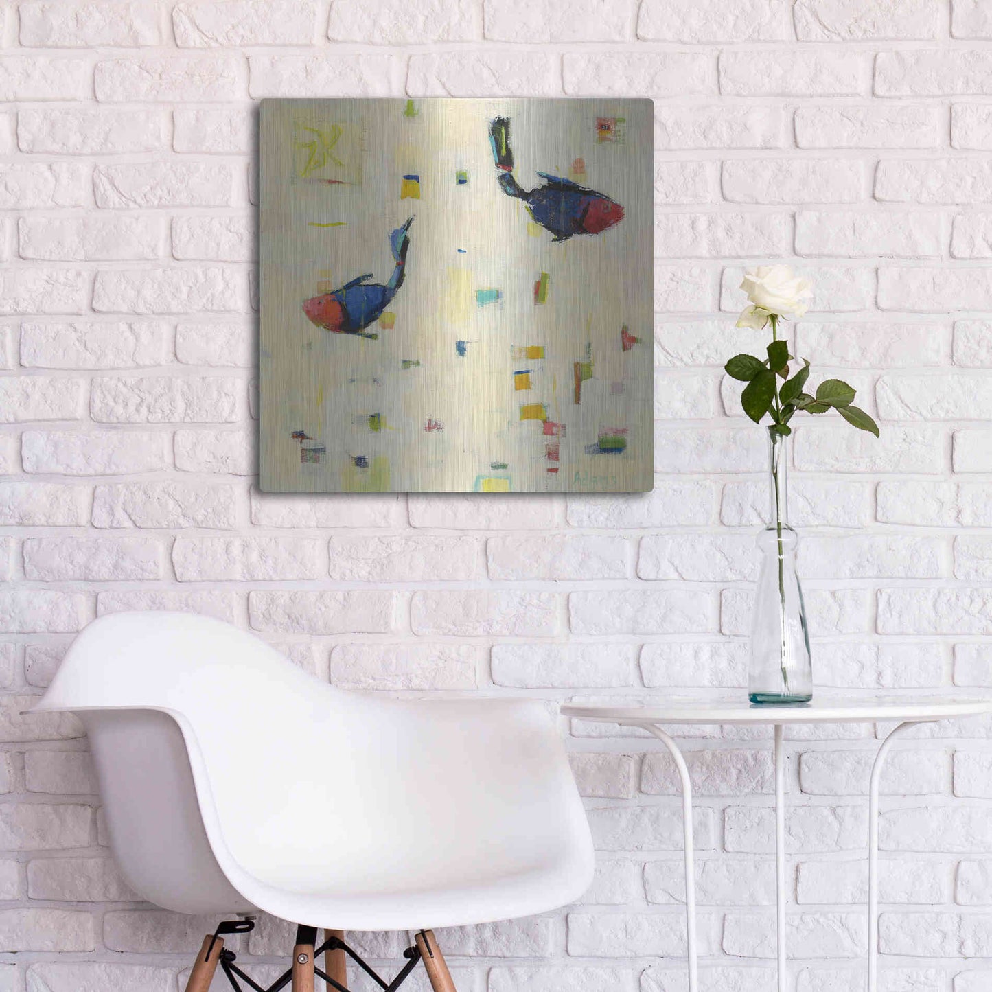 Luxe Metal Art 'One Fish Two Fish' by Phyllis Adams, Metal Wall Art,24x24