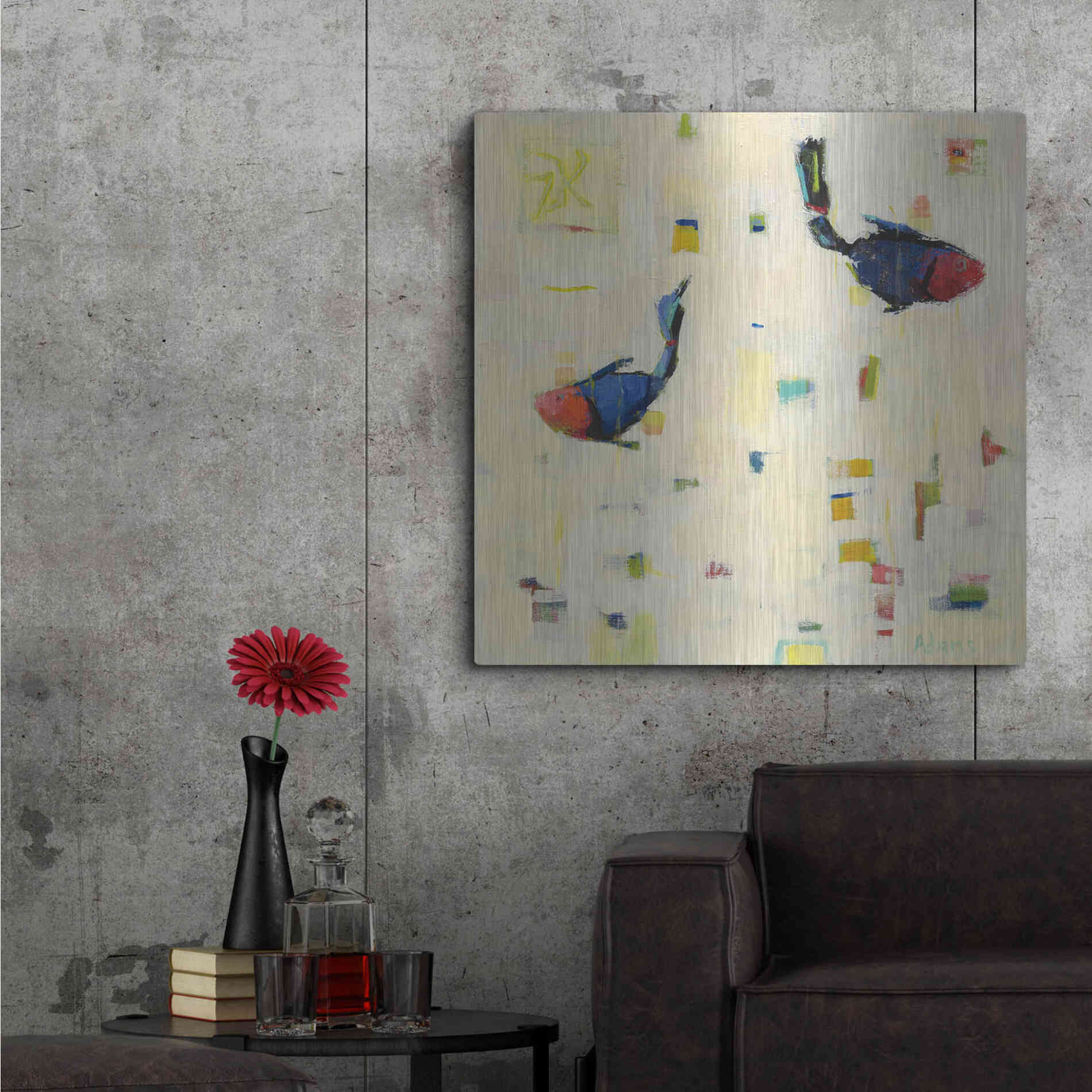 Luxe Metal Art 'One Fish Two Fish' by Phyllis Adams, Metal Wall Art,36x36