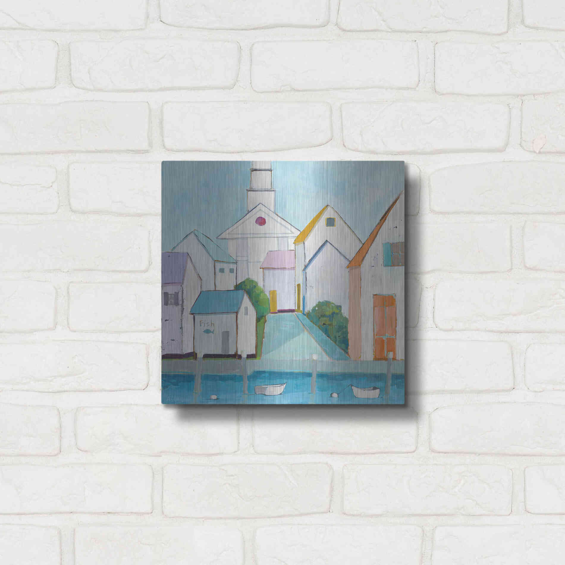 Luxe Metal Art 'Harbor Town III' by Phyllis Adams, Metal Wall Art,12x12