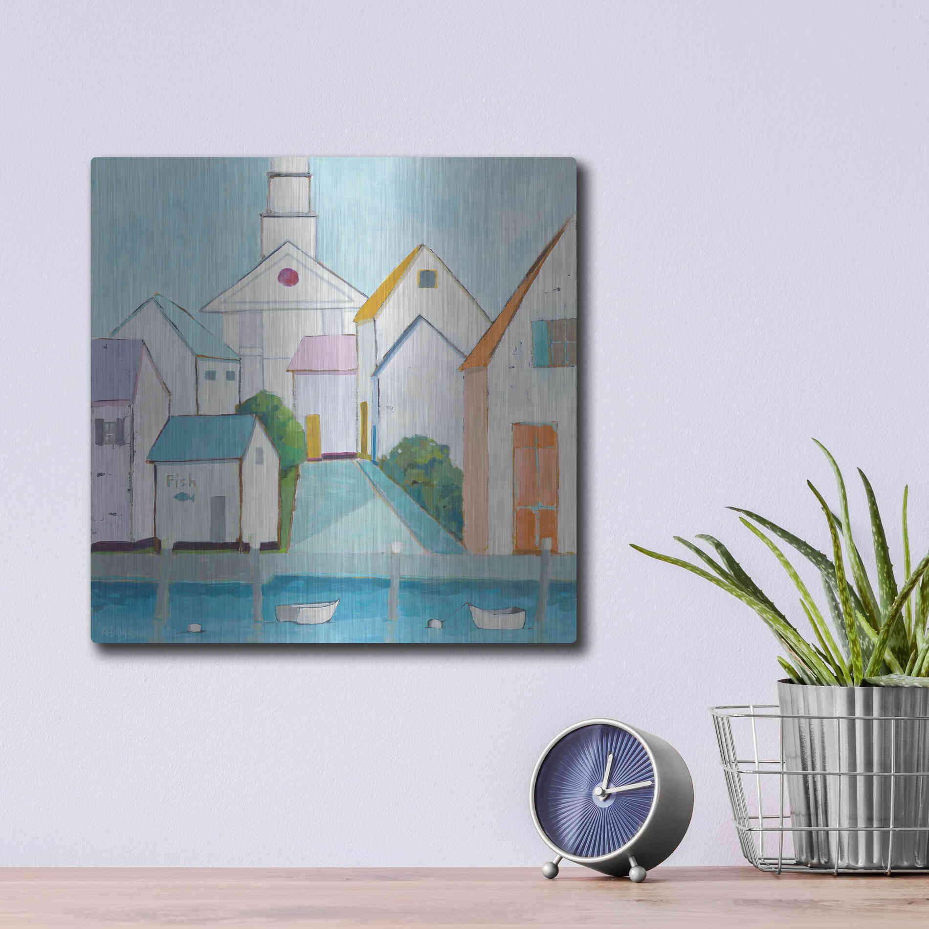 Luxe Metal Art 'Harbor Town III' by Phyllis Adams, Metal Wall Art,12x12