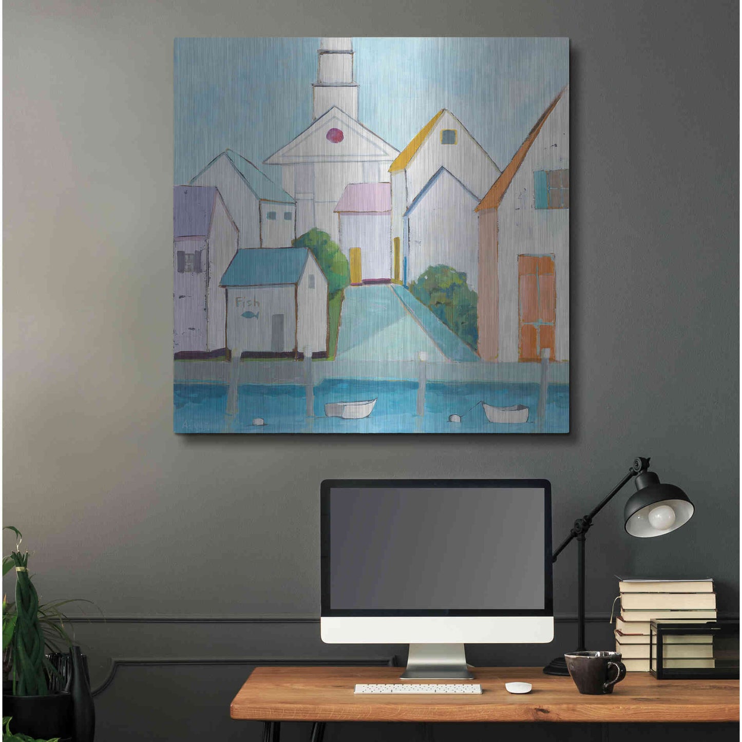 Luxe Metal Art 'Harbor Town III' by Phyllis Adams, Metal Wall Art,36x36