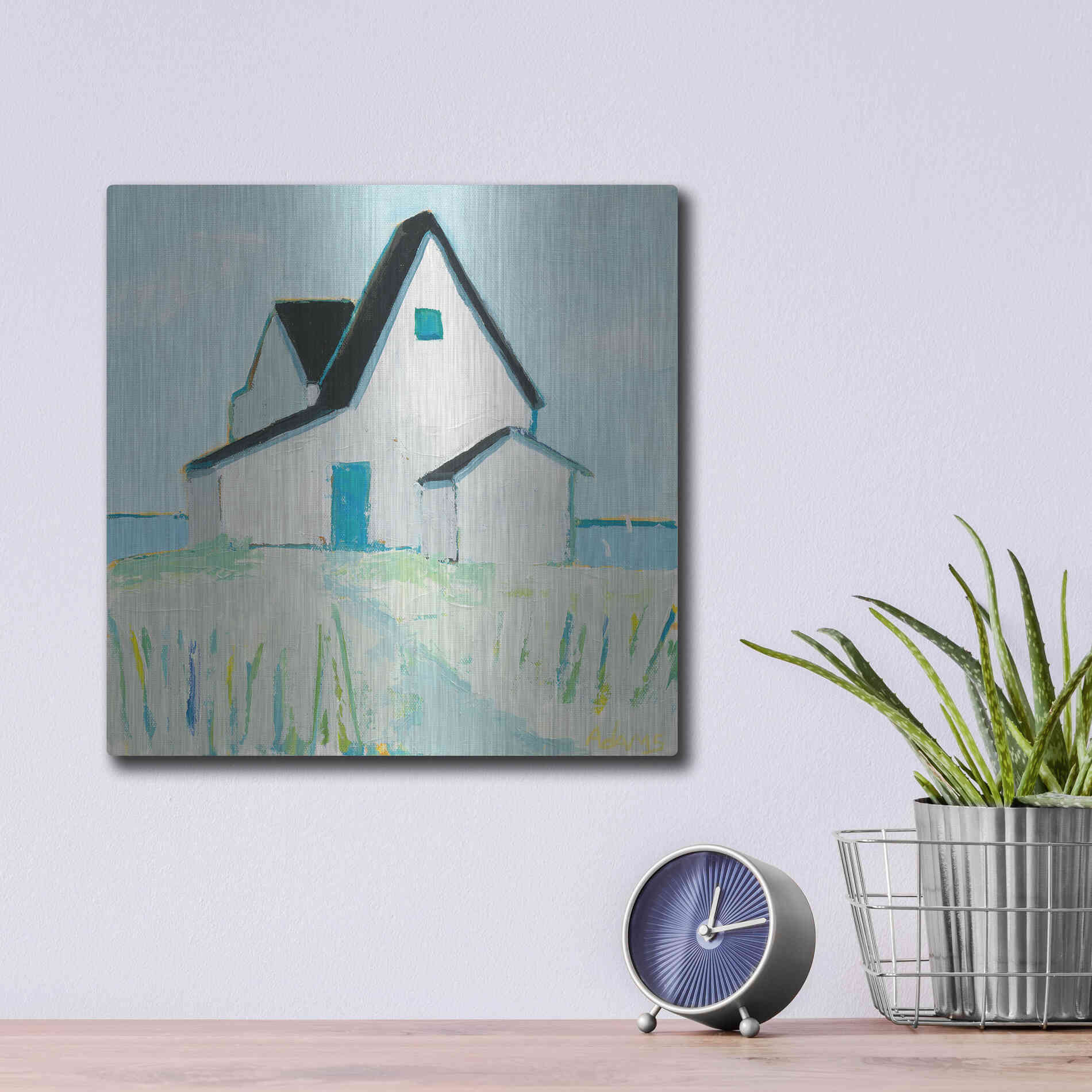 Luxe Metal Art 'Cottage' by the Sea' by Phyllis Adams, Metal Wall Art,12x12