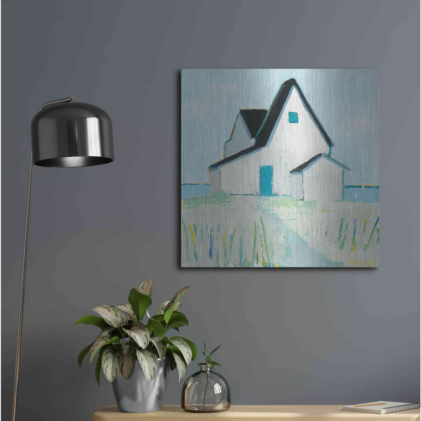 Luxe Metal Art 'Cottage' by the Sea' by Phyllis Adams, Metal Wall Art,24x24