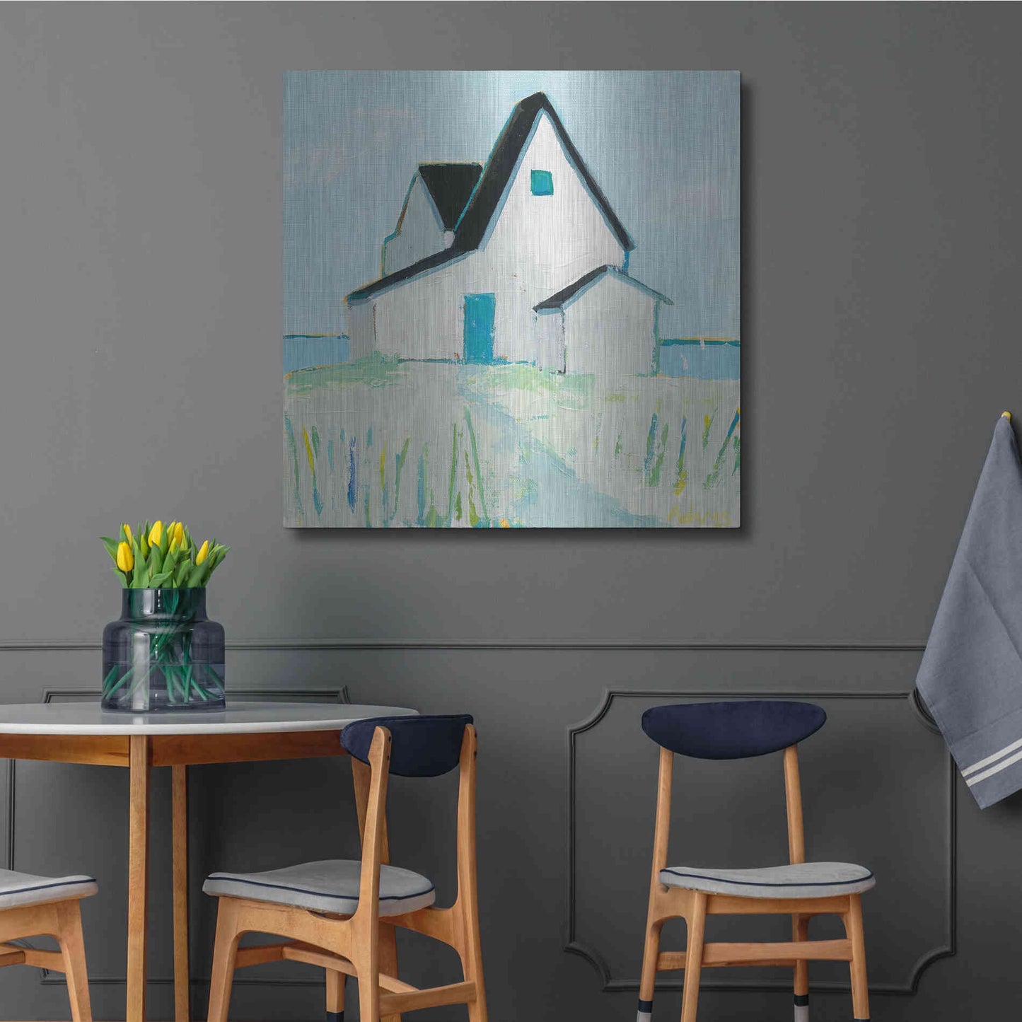 Luxe Metal Art 'Cottage' by the Sea' by Phyllis Adams, Metal Wall Art,36x36