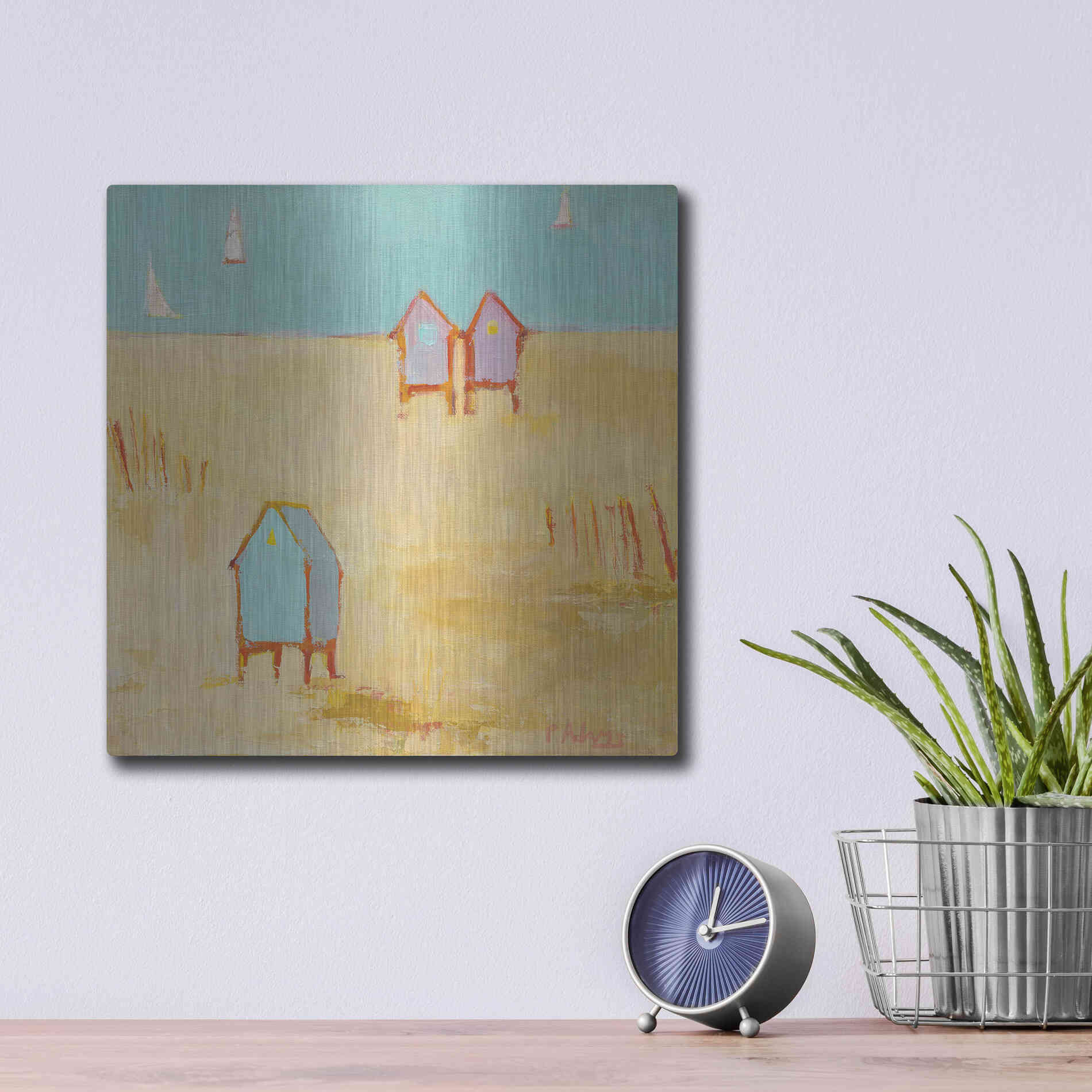 Luxe Metal Art 'Cabanas' by Phyllis Adams, Metal Wall Art,12x12