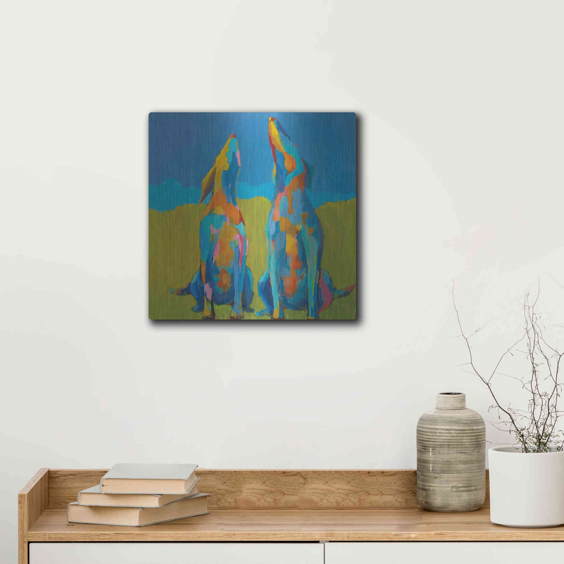 Luxe Metal Art 'Howling Hounds' by Phyllis Adams, Metal Wall Art,12x12