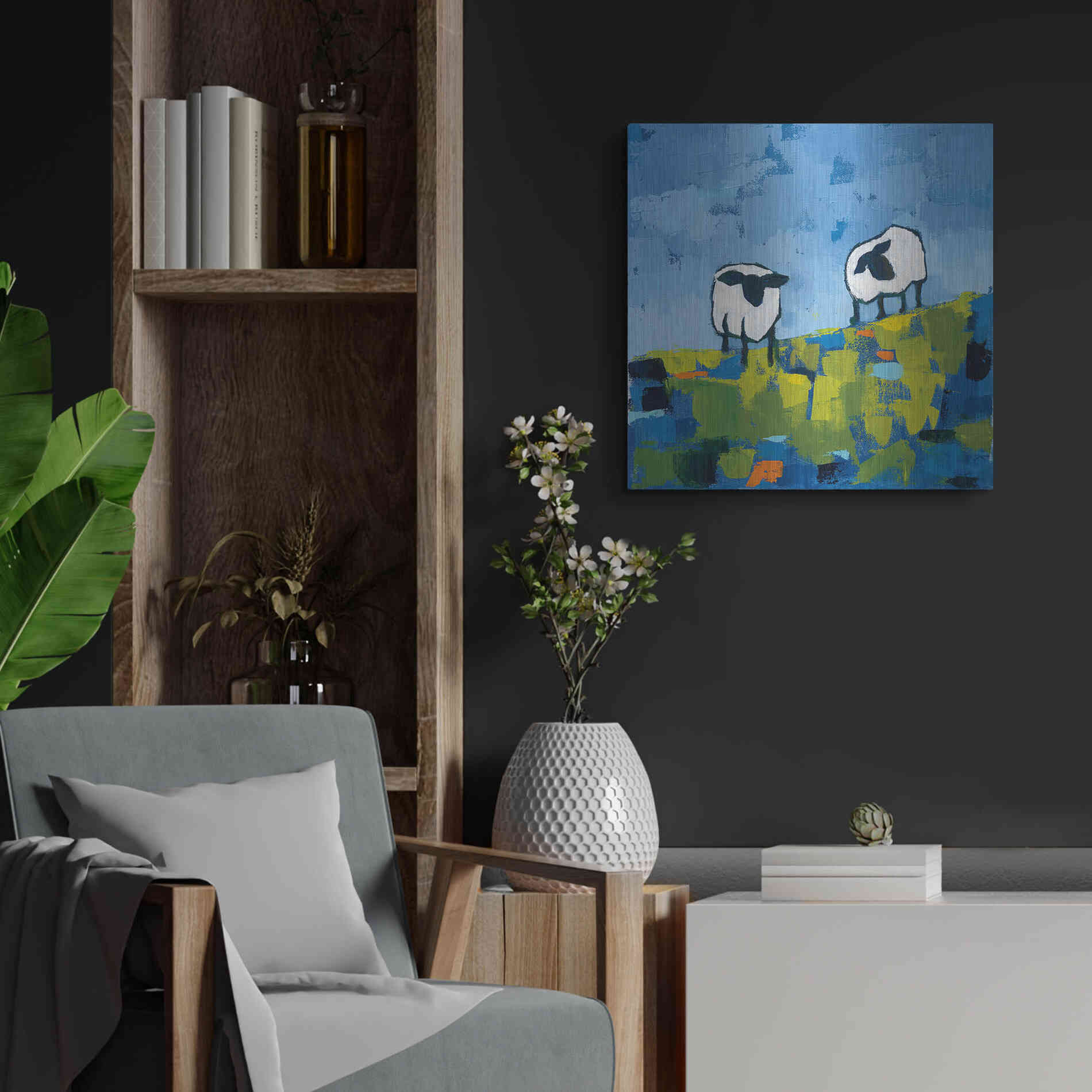 Luxe Metal Art 'Two Sheep' by Phyllis Adams, Metal Wall Art,24x24