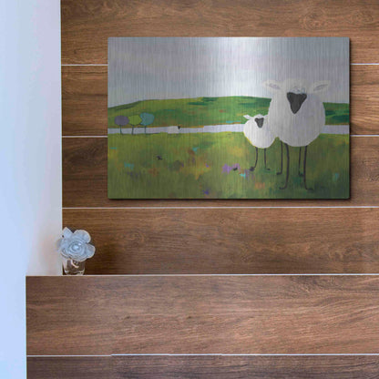 Luxe Metal Art 'Sheep in the Meadow' by Phyllis Adams, Metal Wall Art,16x12
