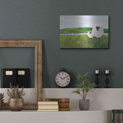 Luxe Metal Art 'Sheep in the Meadow' by Phyllis Adams, Metal Wall Art,16x12