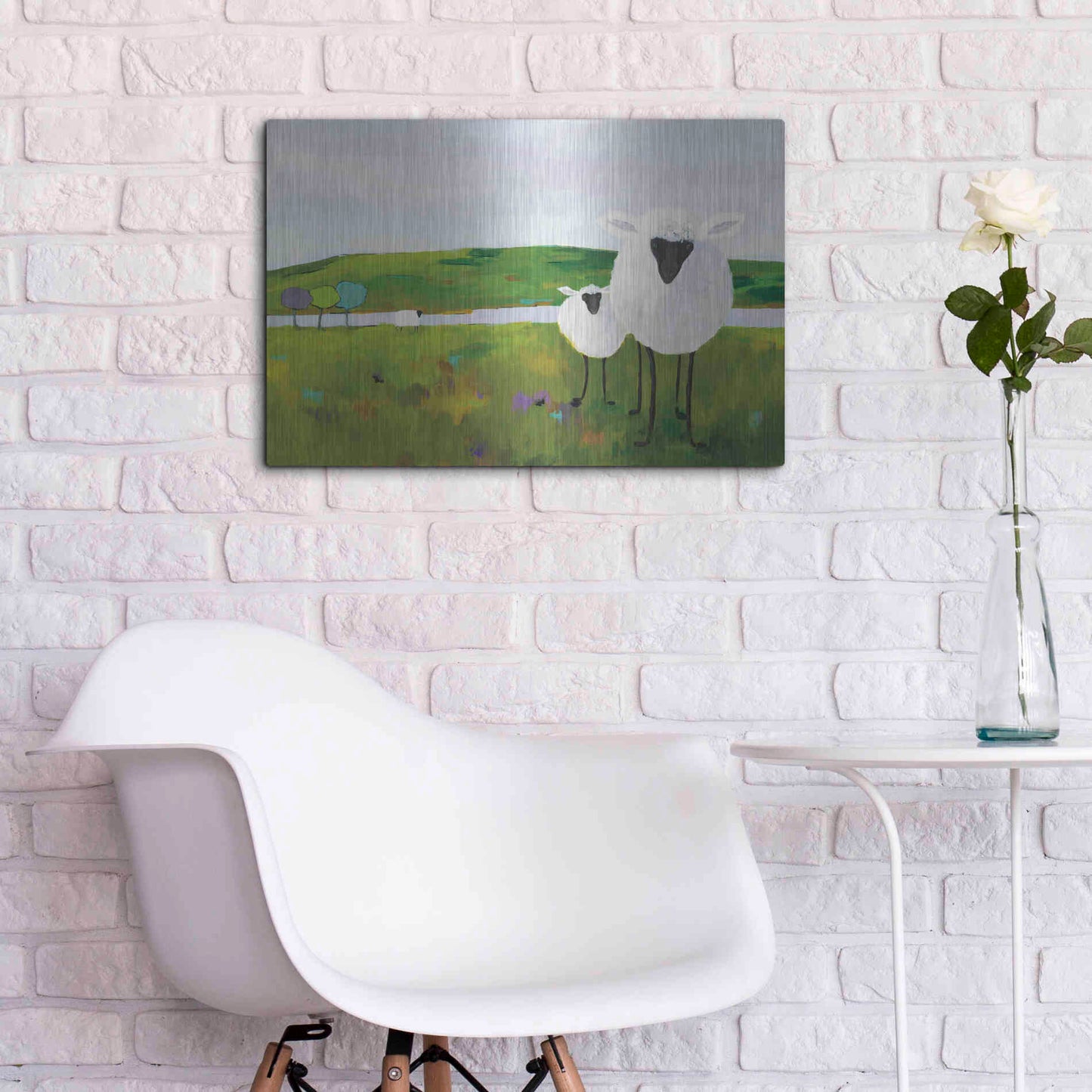 Luxe Metal Art 'Sheep in the Meadow' by Phyllis Adams, Metal Wall Art,24x16