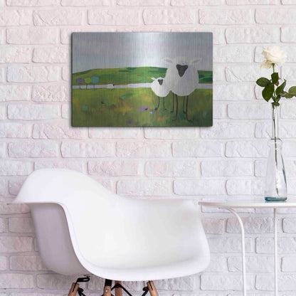 Luxe Metal Art 'Sheep in the Meadow' by Phyllis Adams, Metal Wall Art,24x16