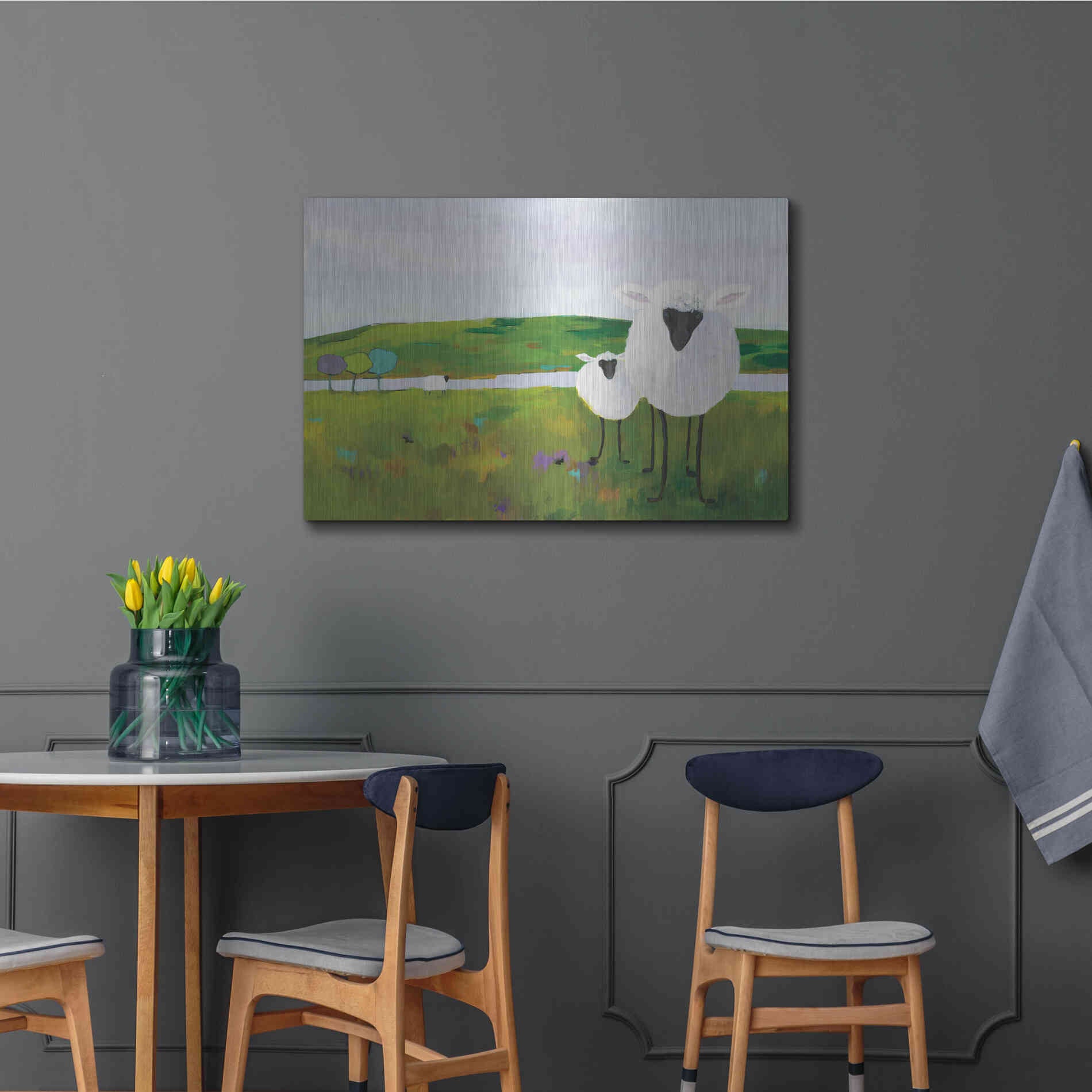 Luxe Metal Art 'Sheep in the Meadow' by Phyllis Adams, Metal Wall Art,36x24