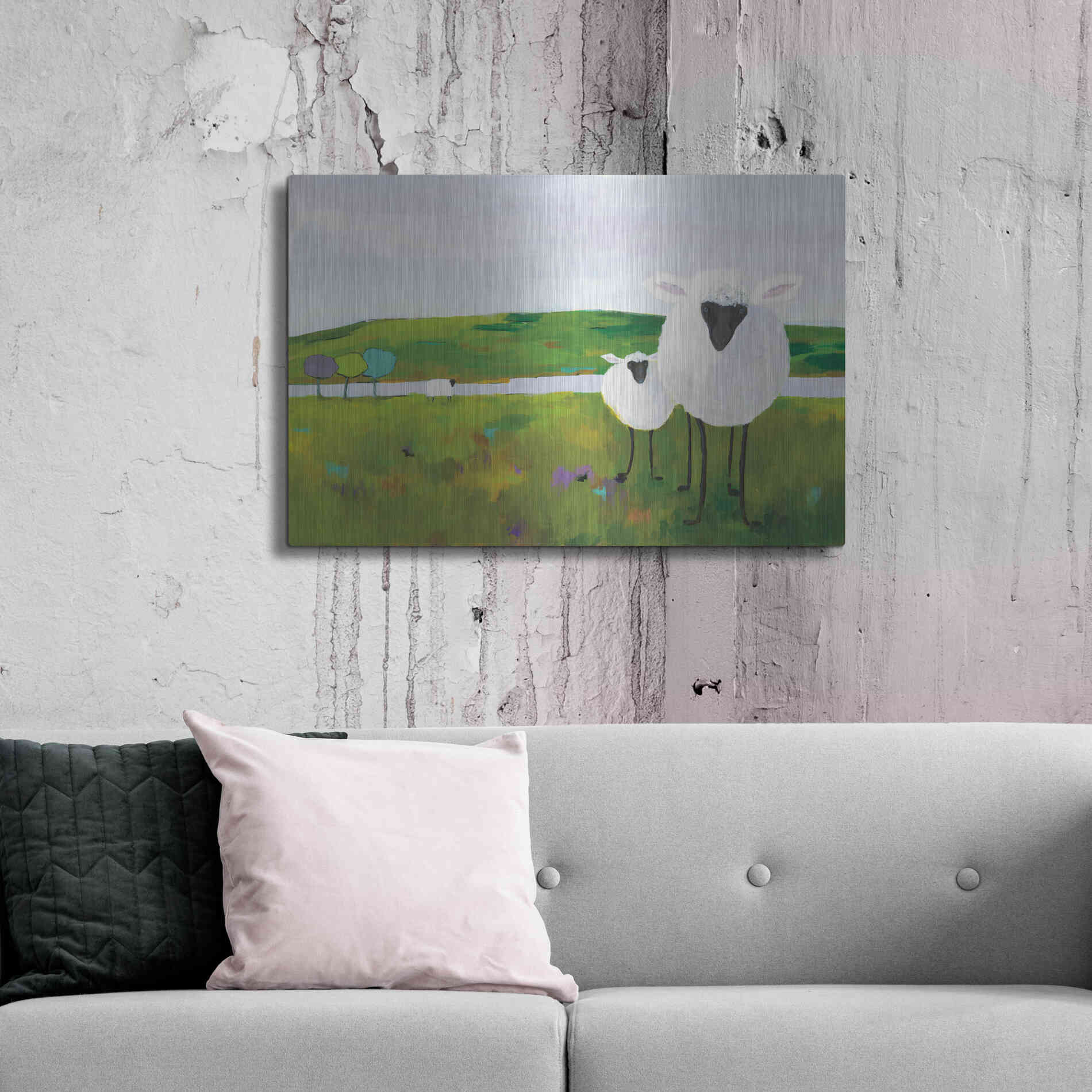 Luxe Metal Art 'Sheep in the Meadow' by Phyllis Adams, Metal Wall Art,36x24