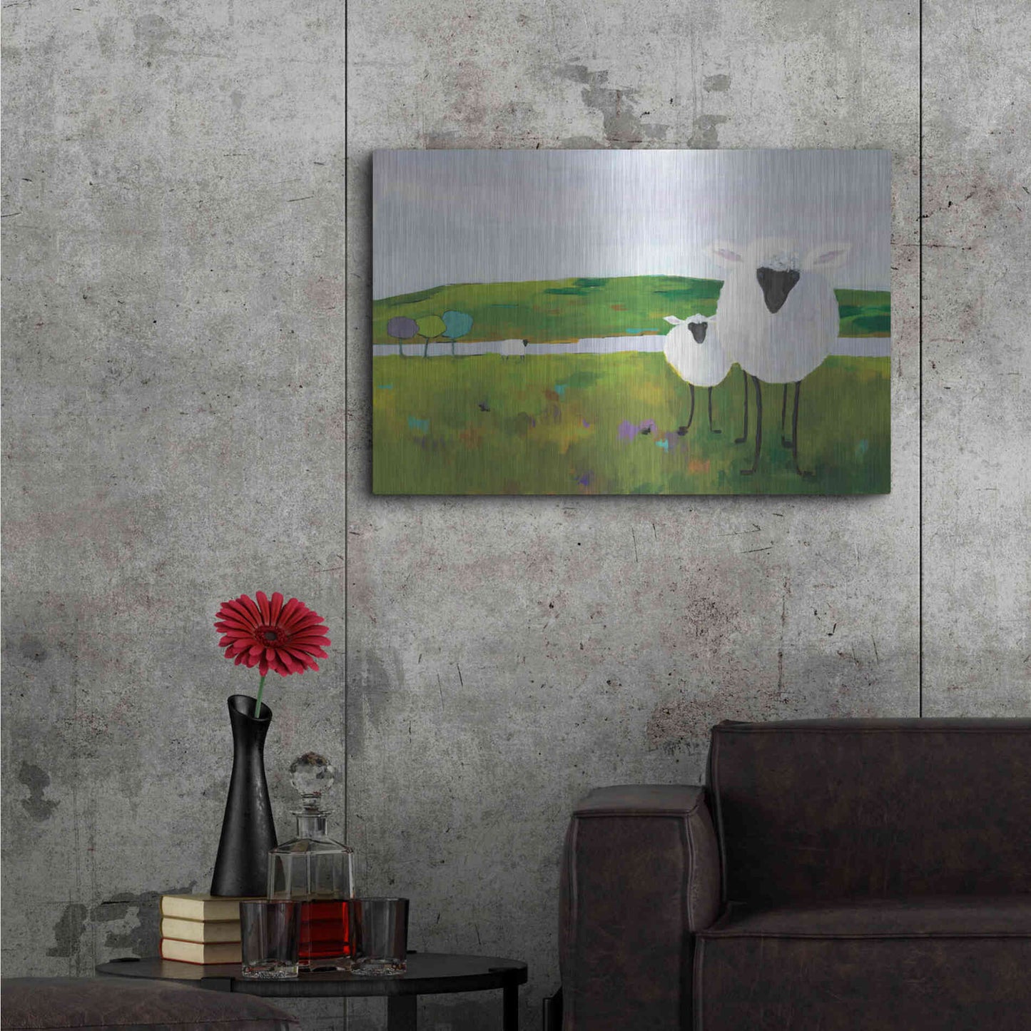 Luxe Metal Art 'Sheep in the Meadow' by Phyllis Adams, Metal Wall Art,36x24