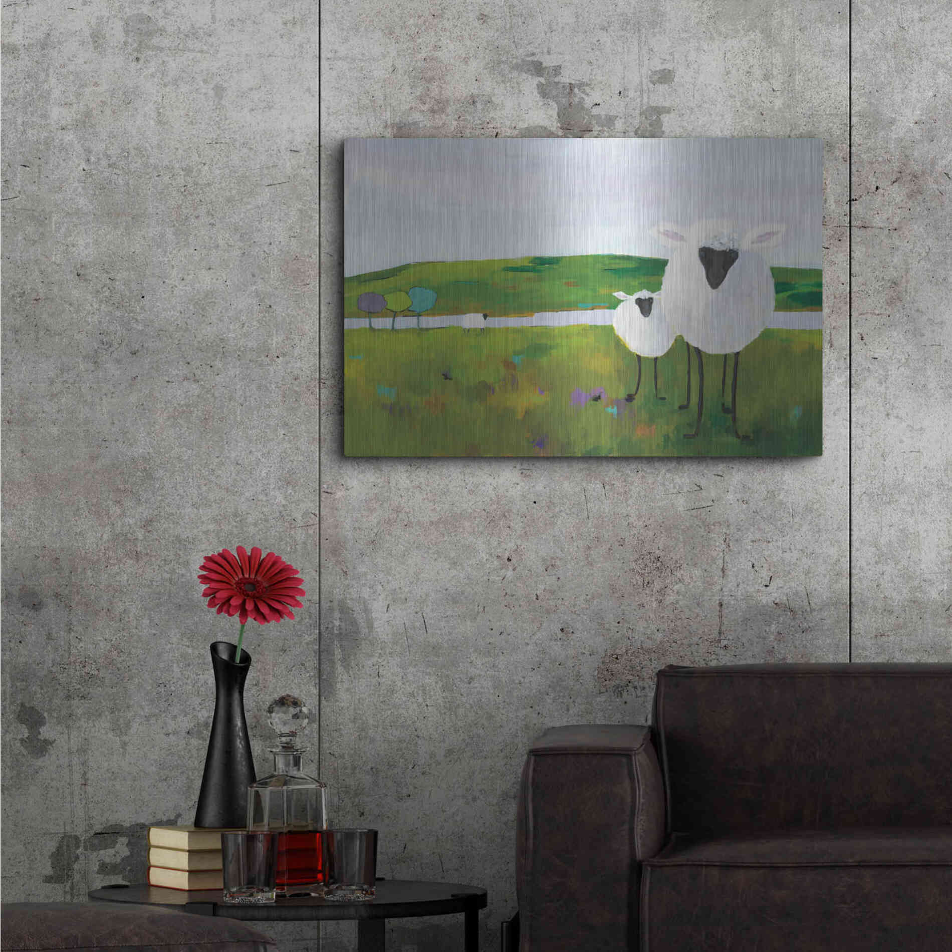 Luxe Metal Art 'Sheep in the Meadow' by Phyllis Adams, Metal Wall Art,36x24