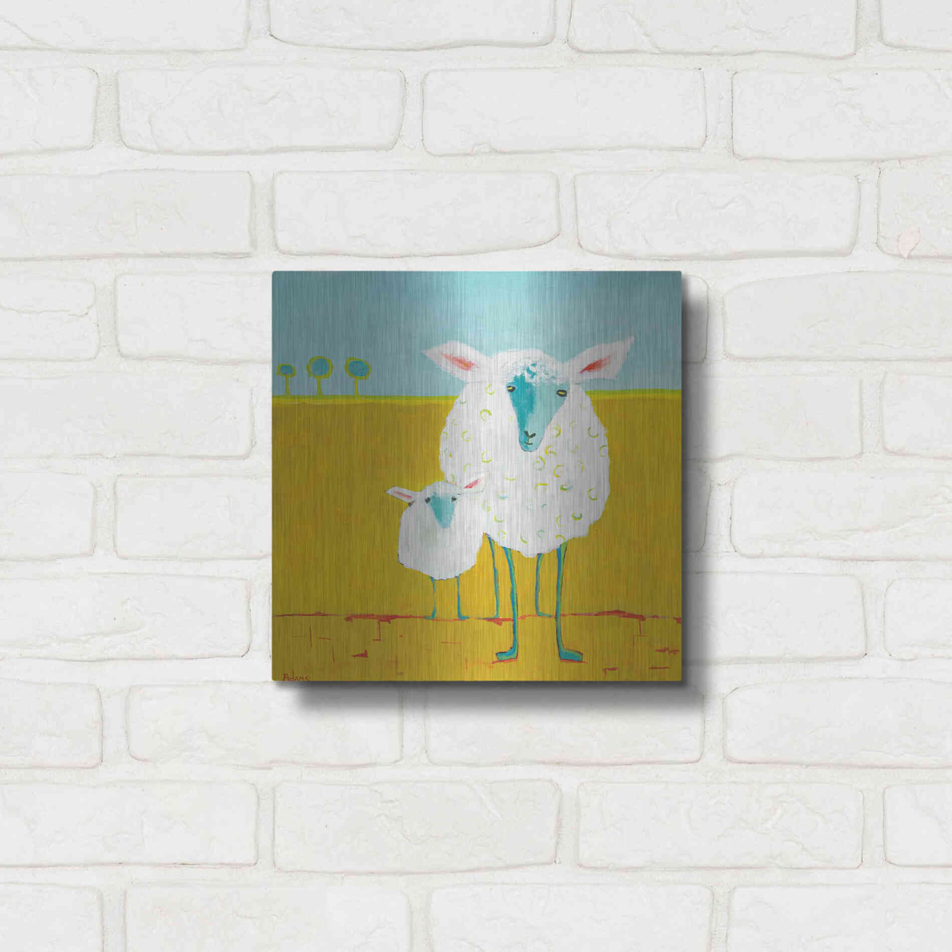 Luxe Metal Art 'Mama and Baby Sheep' by Phyllis Adams, Metal Wall Art,12x12