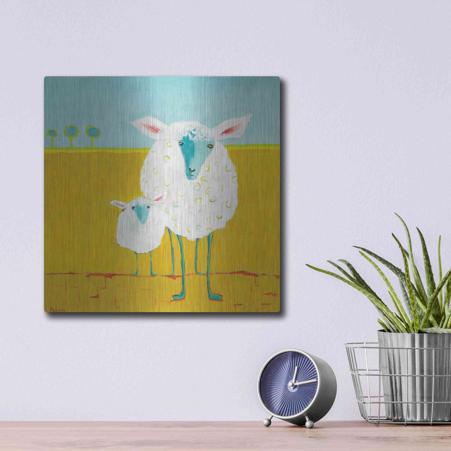 Luxe Metal Art 'Mama and Baby Sheep' by Phyllis Adams, Metal Wall Art,12x12