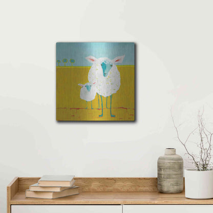 Luxe Metal Art 'Mama and Baby Sheep' by Phyllis Adams, Metal Wall Art,12x12