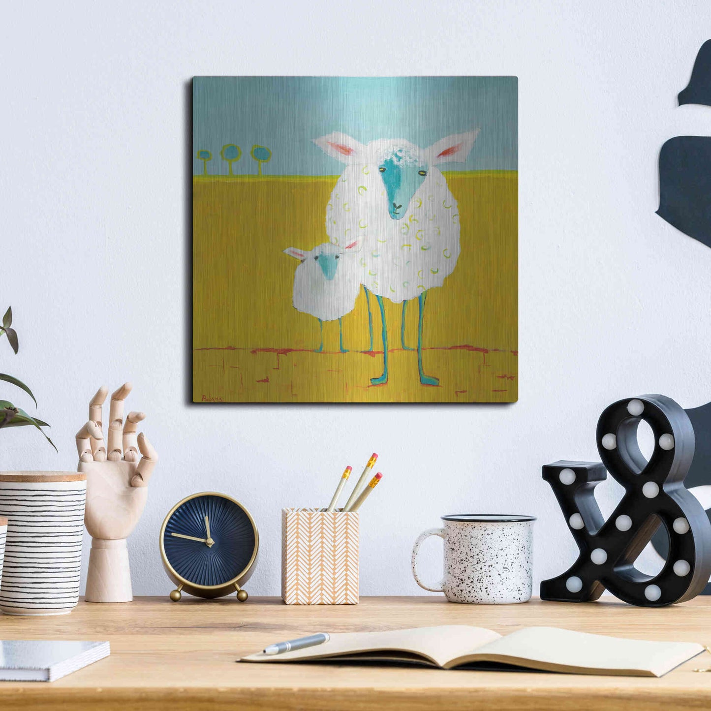 Luxe Metal Art 'Mama and Baby Sheep' by Phyllis Adams, Metal Wall Art,12x12