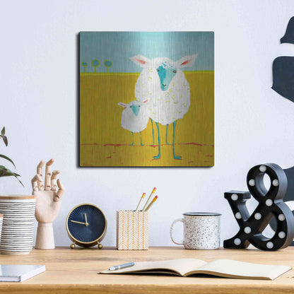 Luxe Metal Art 'Mama and Baby Sheep' by Phyllis Adams, Metal Wall Art,12x12