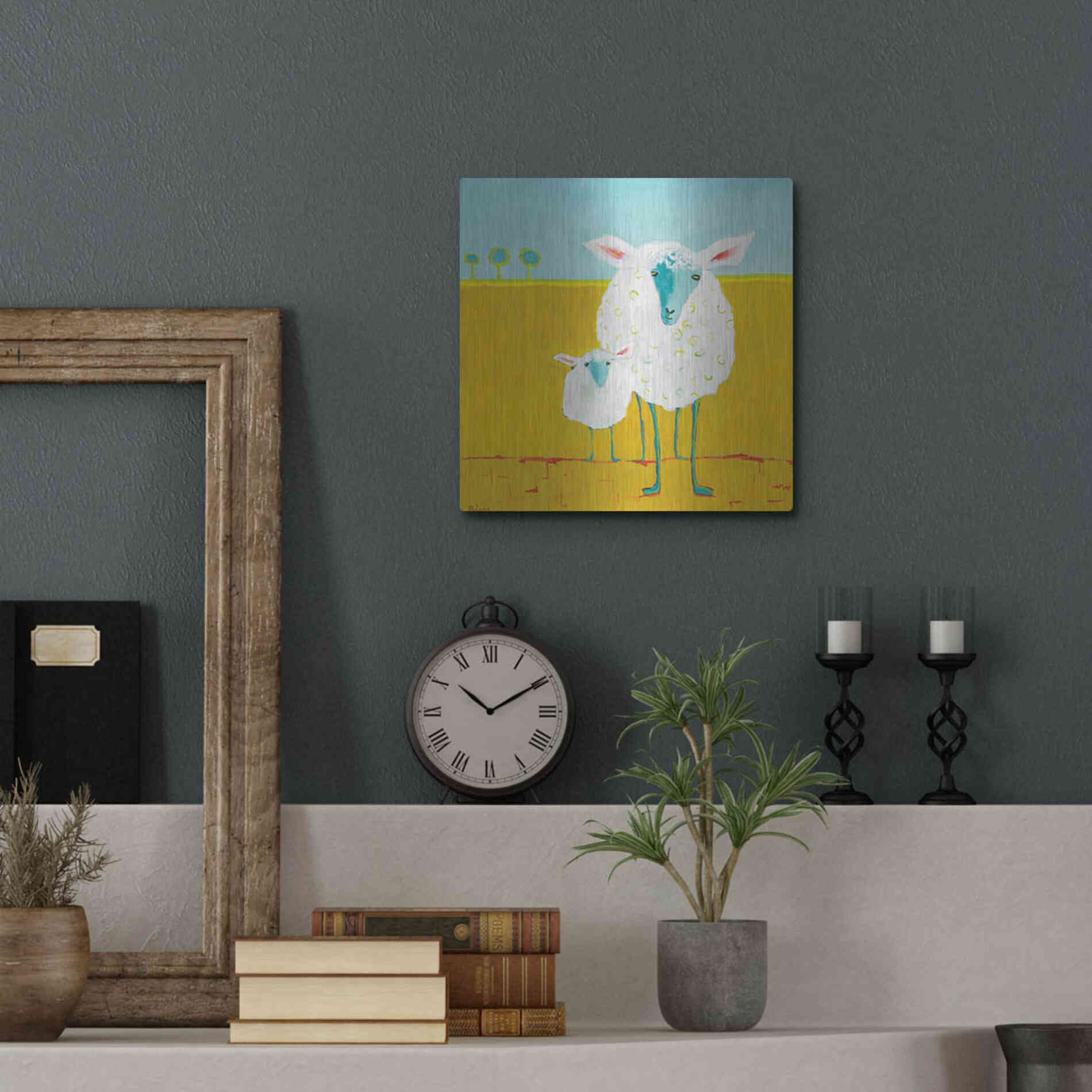 Luxe Metal Art 'Mama and Baby Sheep' by Phyllis Adams, Metal Wall Art,12x12