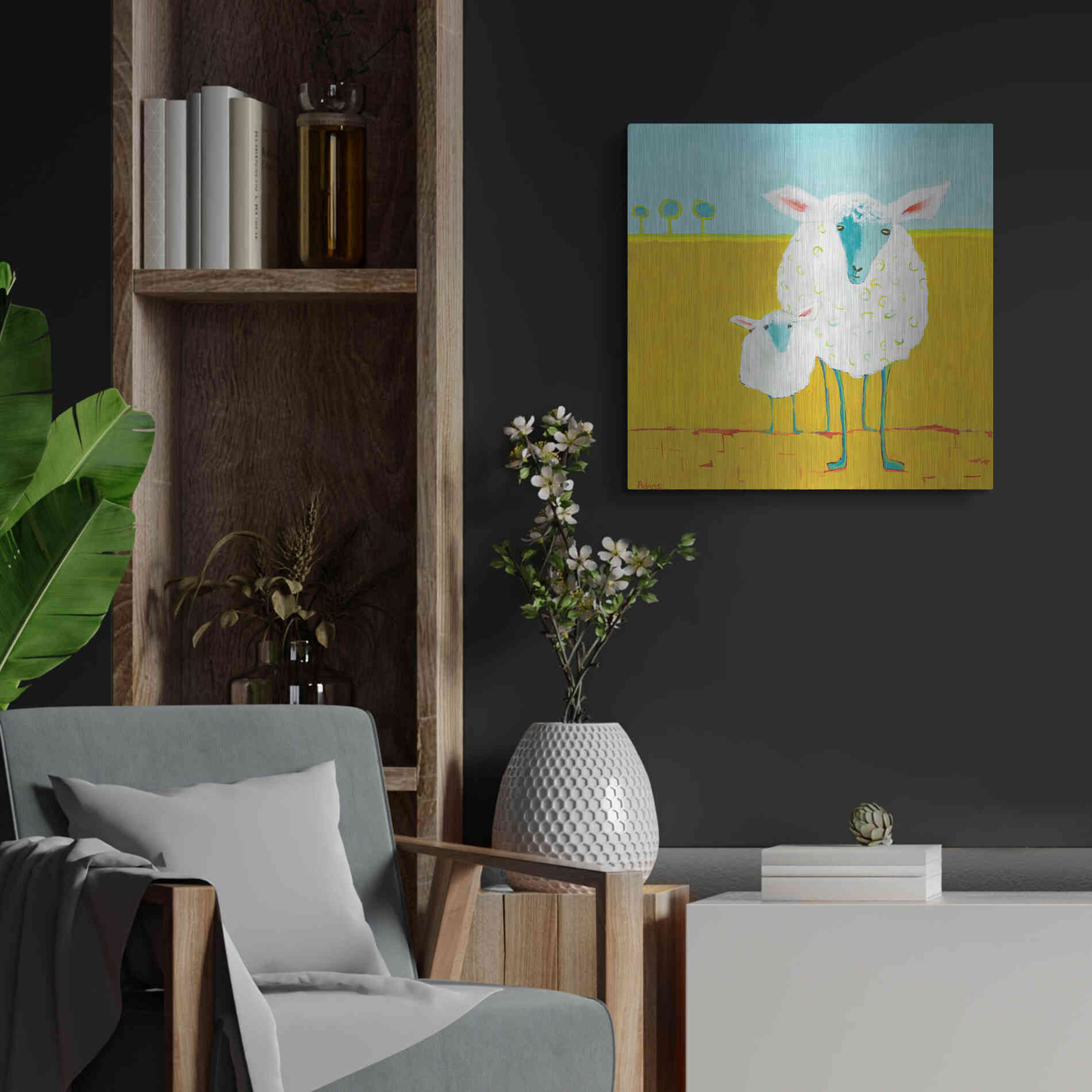 Luxe Metal Art 'Mama and Baby Sheep' by Phyllis Adams, Metal Wall Art,24x24