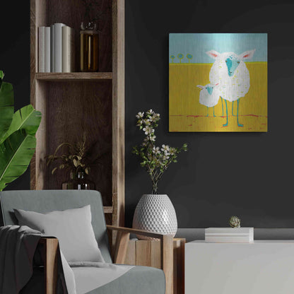 Luxe Metal Art 'Mama and Baby Sheep' by Phyllis Adams, Metal Wall Art,24x24