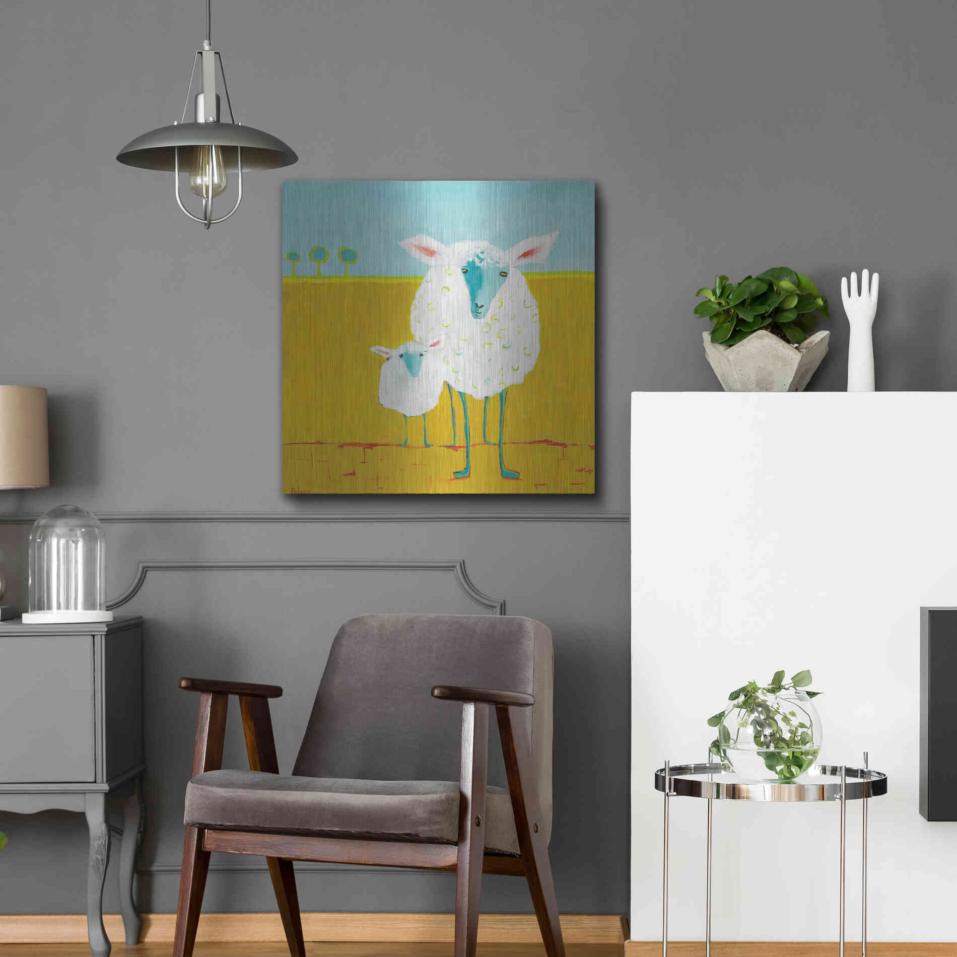 Luxe Metal Art 'Mama and Baby Sheep' by Phyllis Adams, Metal Wall Art,24x24