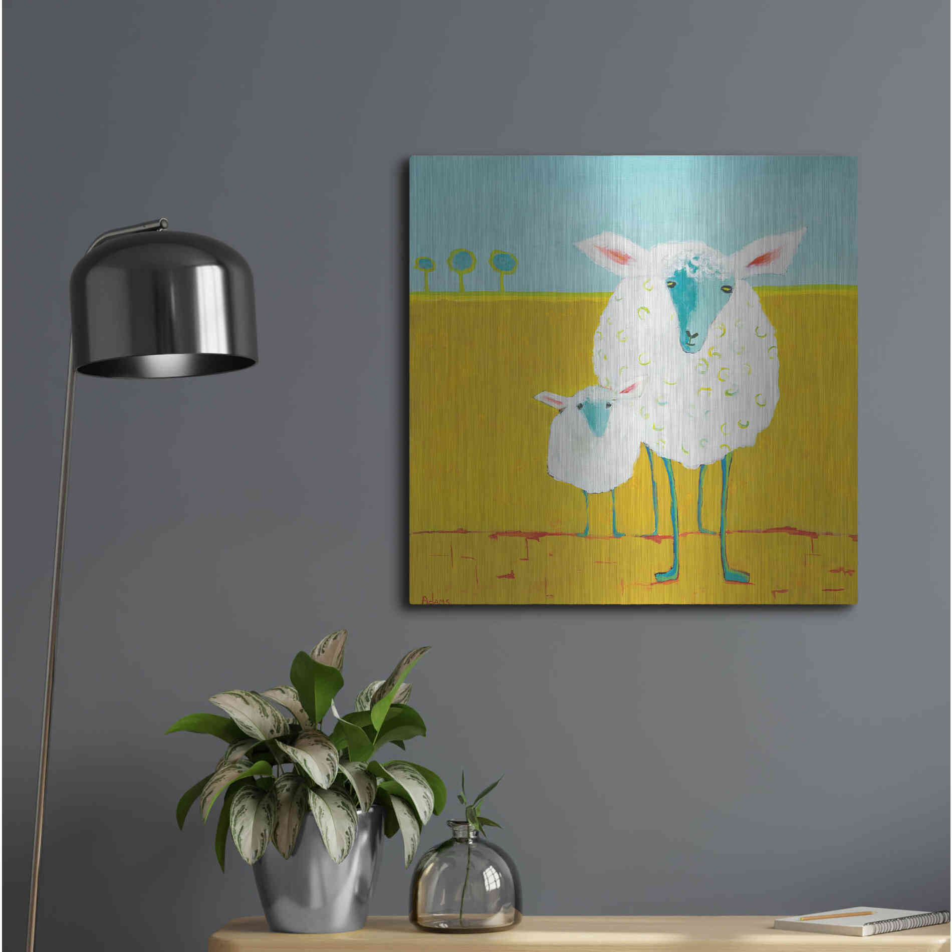 Luxe Metal Art 'Mama and Baby Sheep' by Phyllis Adams, Metal Wall Art,24x24