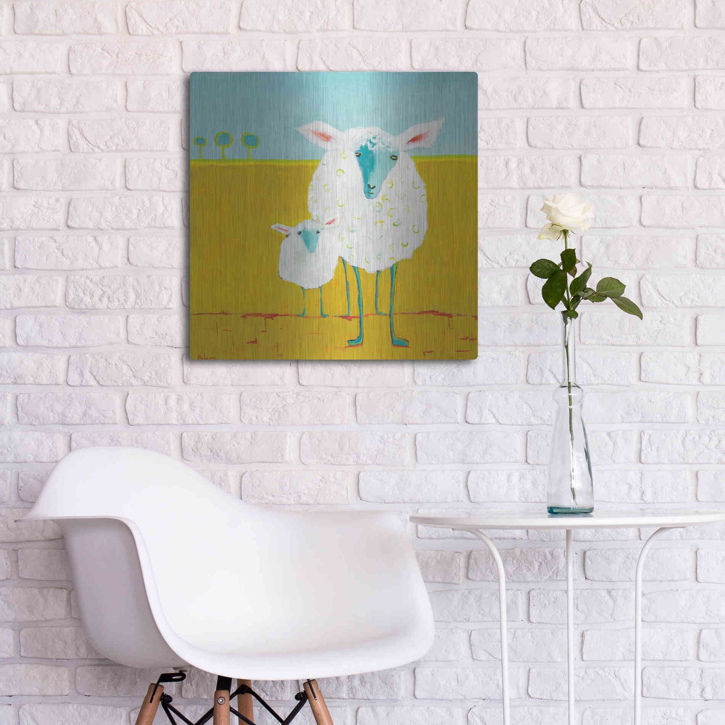 Luxe Metal Art 'Mama and Baby Sheep' by Phyllis Adams, Metal Wall Art,24x24