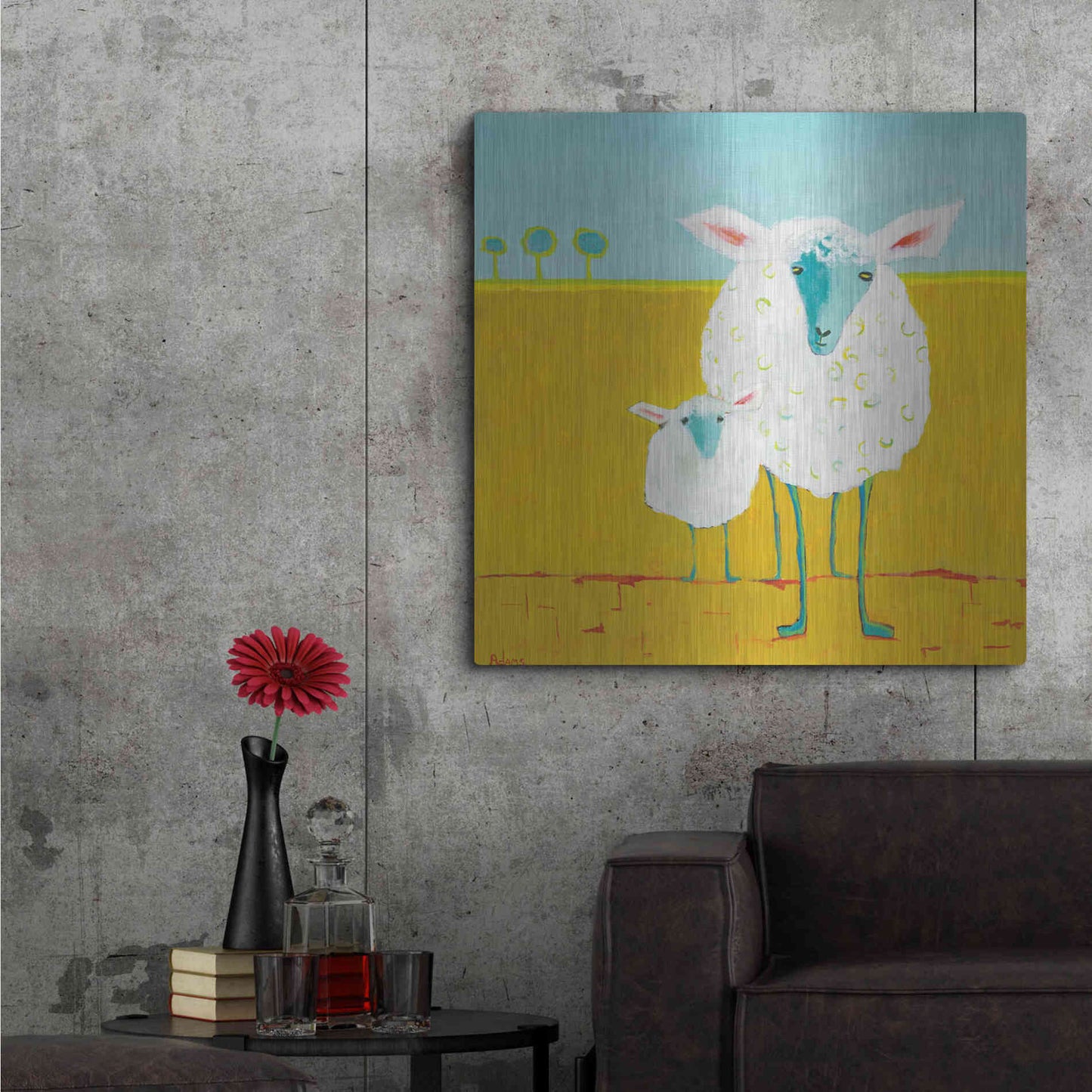 Luxe Metal Art 'Mama and Baby Sheep' by Phyllis Adams, Metal Wall Art,36x36