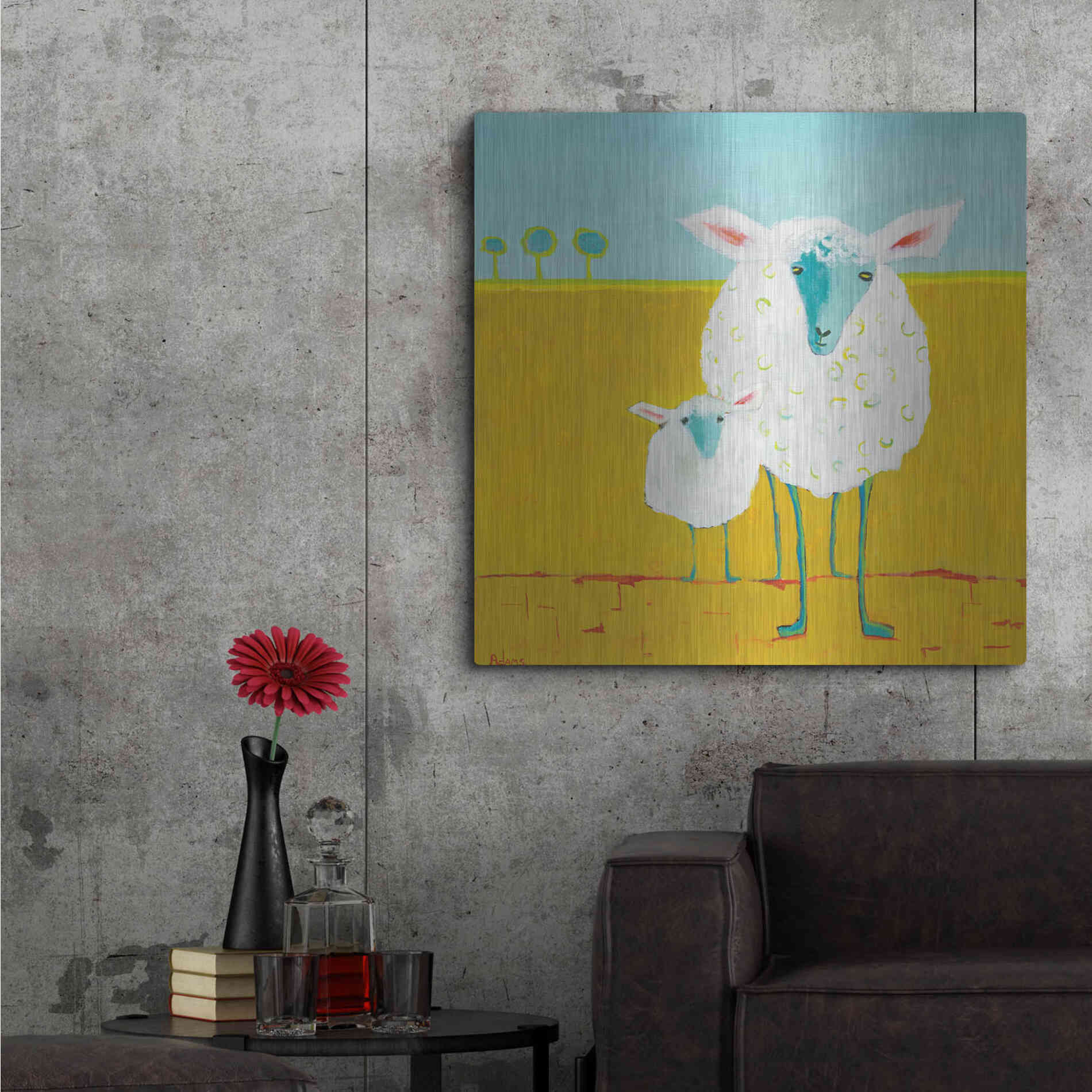 Luxe Metal Art 'Mama and Baby Sheep' by Phyllis Adams, Metal Wall Art,36x36